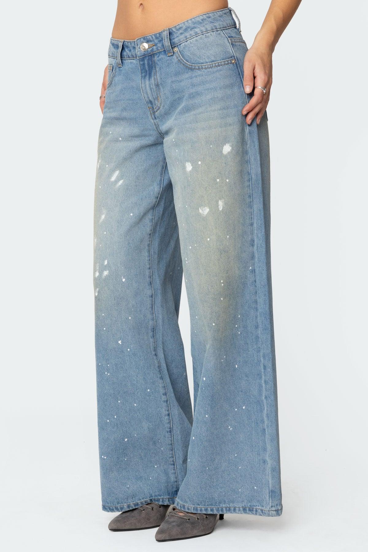Paint Splatter Low Rise Baggy Jeans Product Image