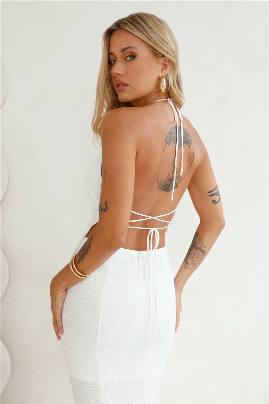 Moonlit Vibe Halter Top White Product Image