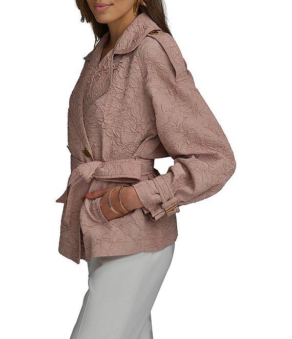 Donna Karan Textured Tie Waist Button Front Jacket Product Image