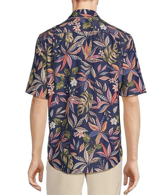 Caribbean Tropical Floral Print Short Sleeve Woven Shirt Product Image