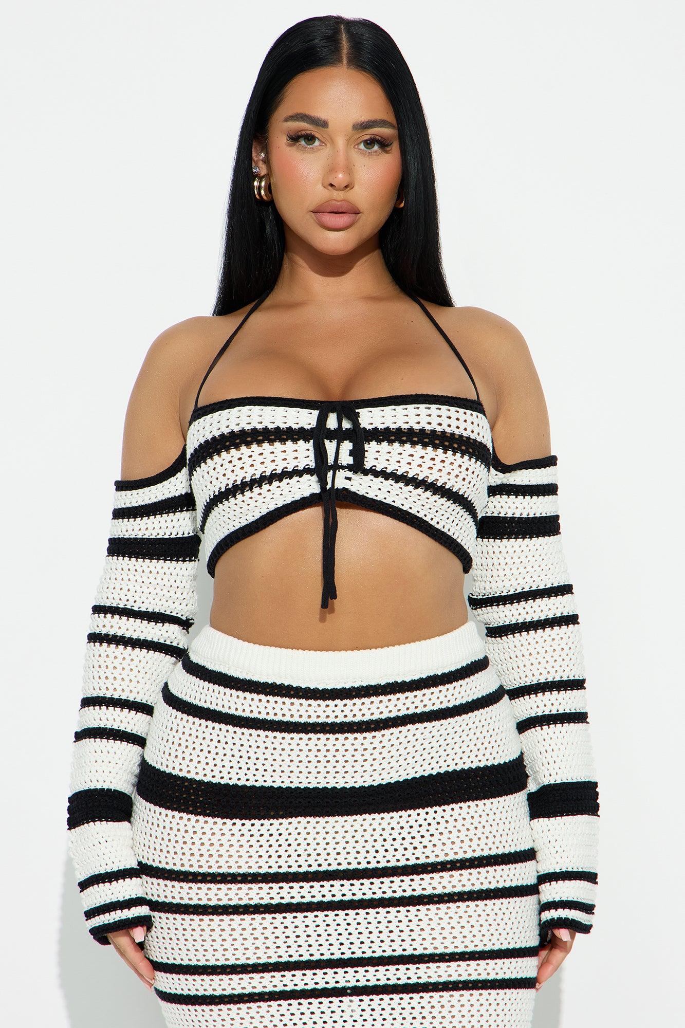 Samba Beach Crochet Skirt Set - White/Black Female Product Image