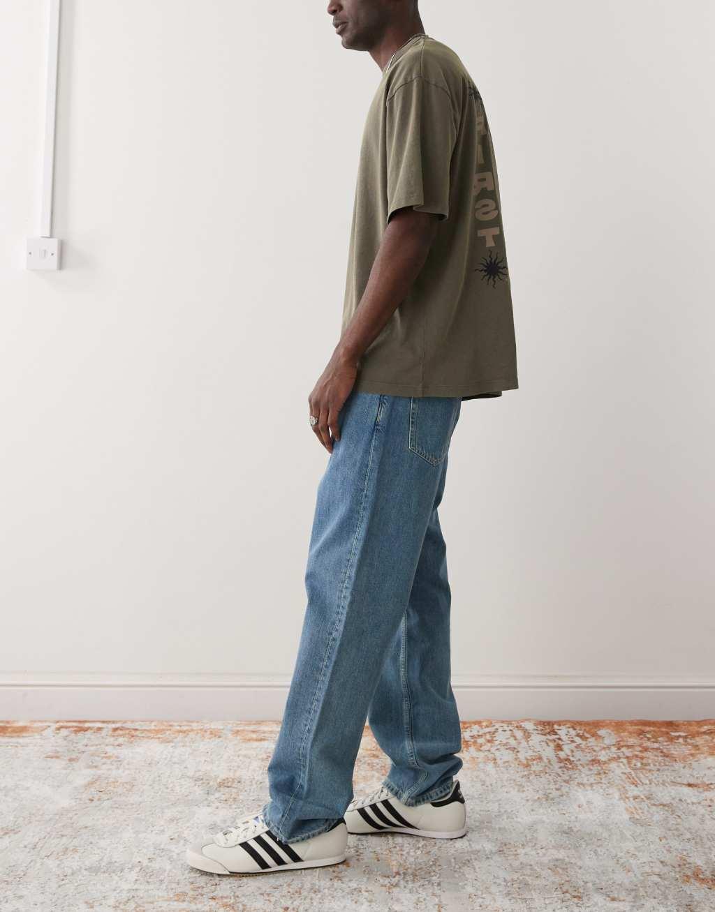 Weekday Space relaxed fit straight leg jeans in blue wash Product Image