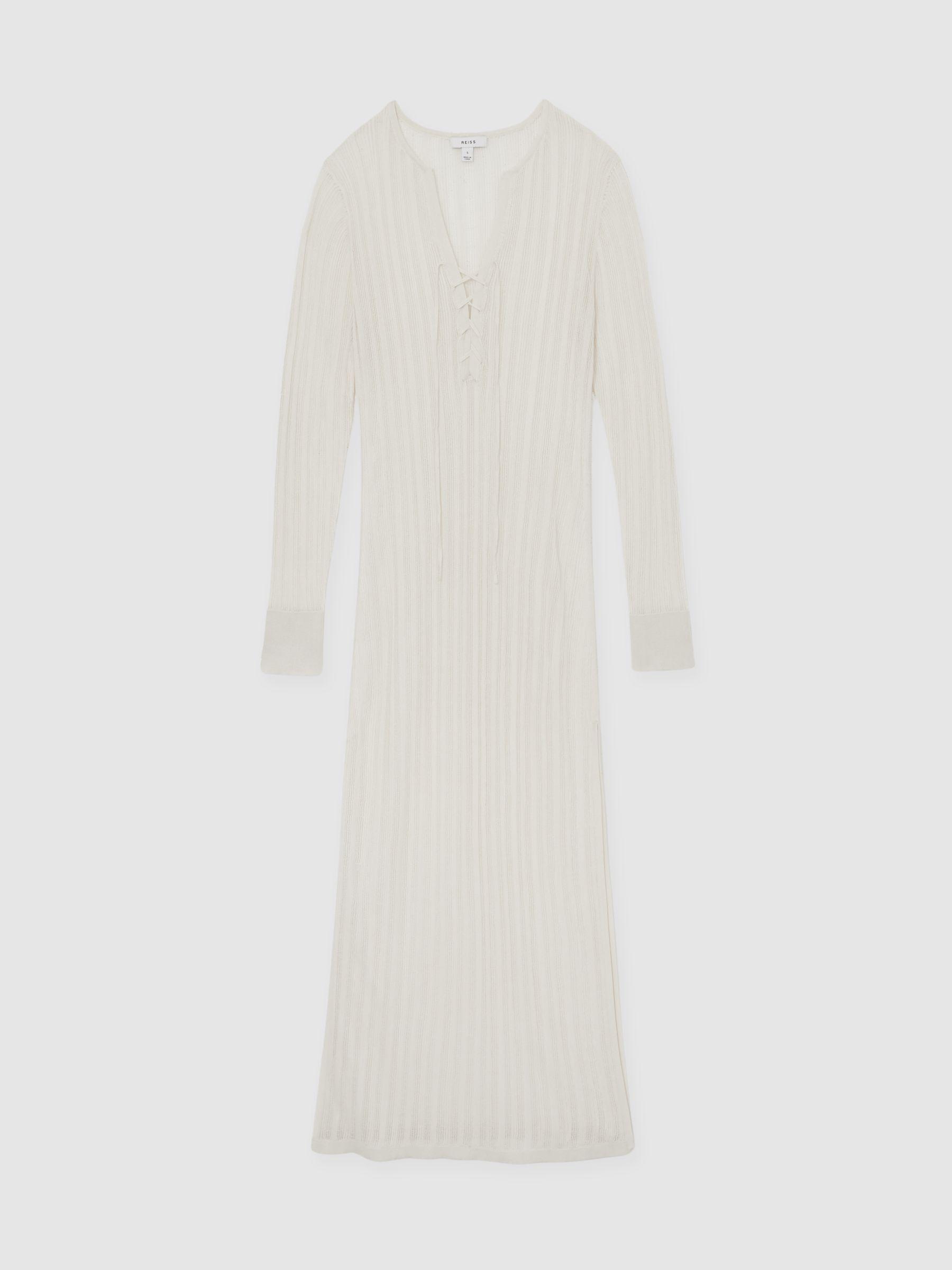 Knitted Beach Cover-Up Dress in Cream Product Image