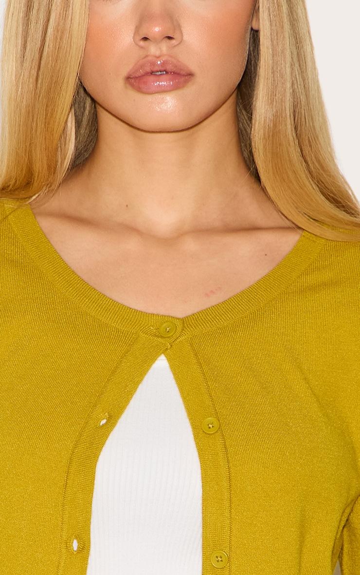 Olive Basic Fine Knit Button Up Cardigan Product Image