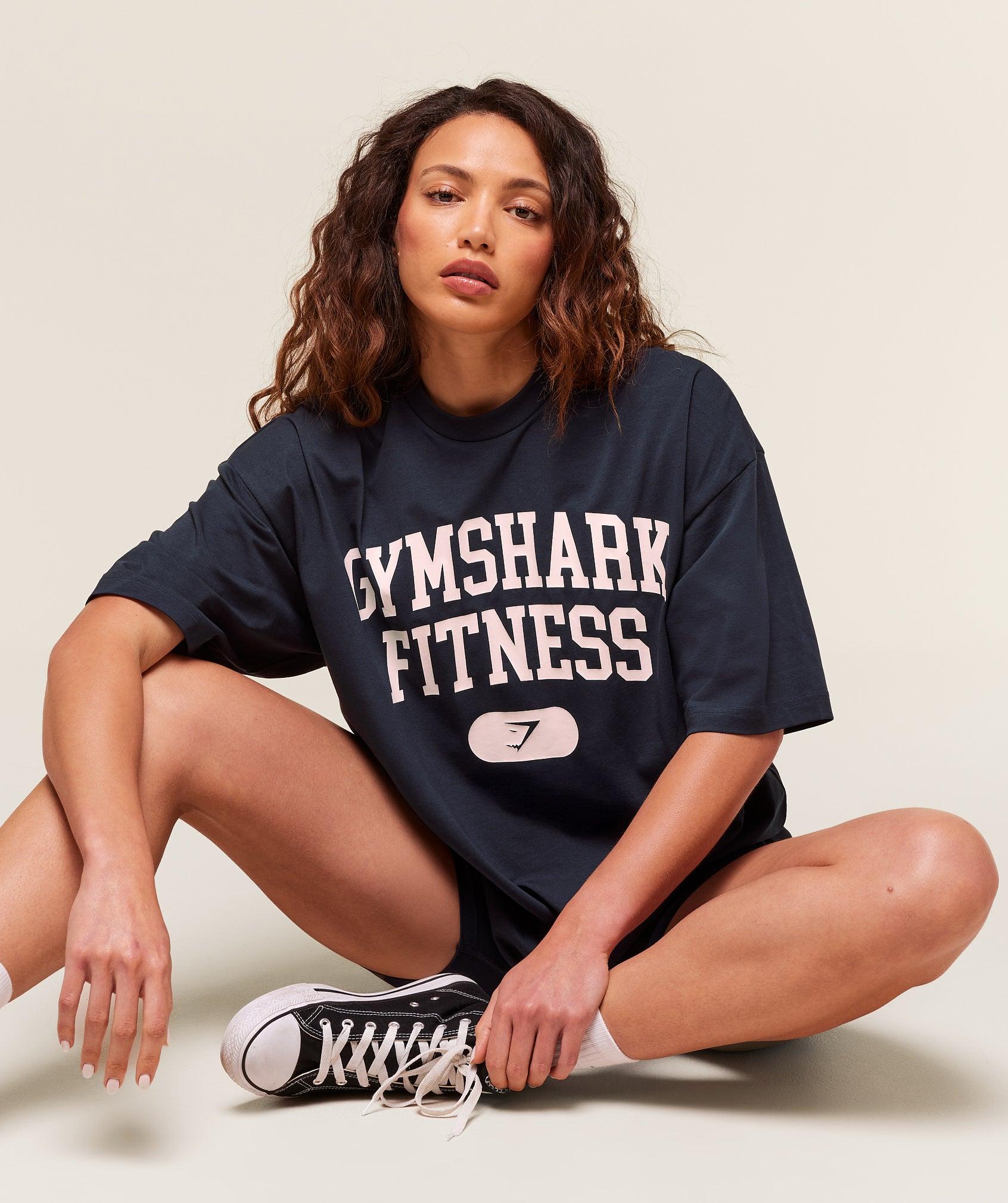 Gymshark Campus Graphic Oversized T-shirt - Heavy Blue Female Product Image