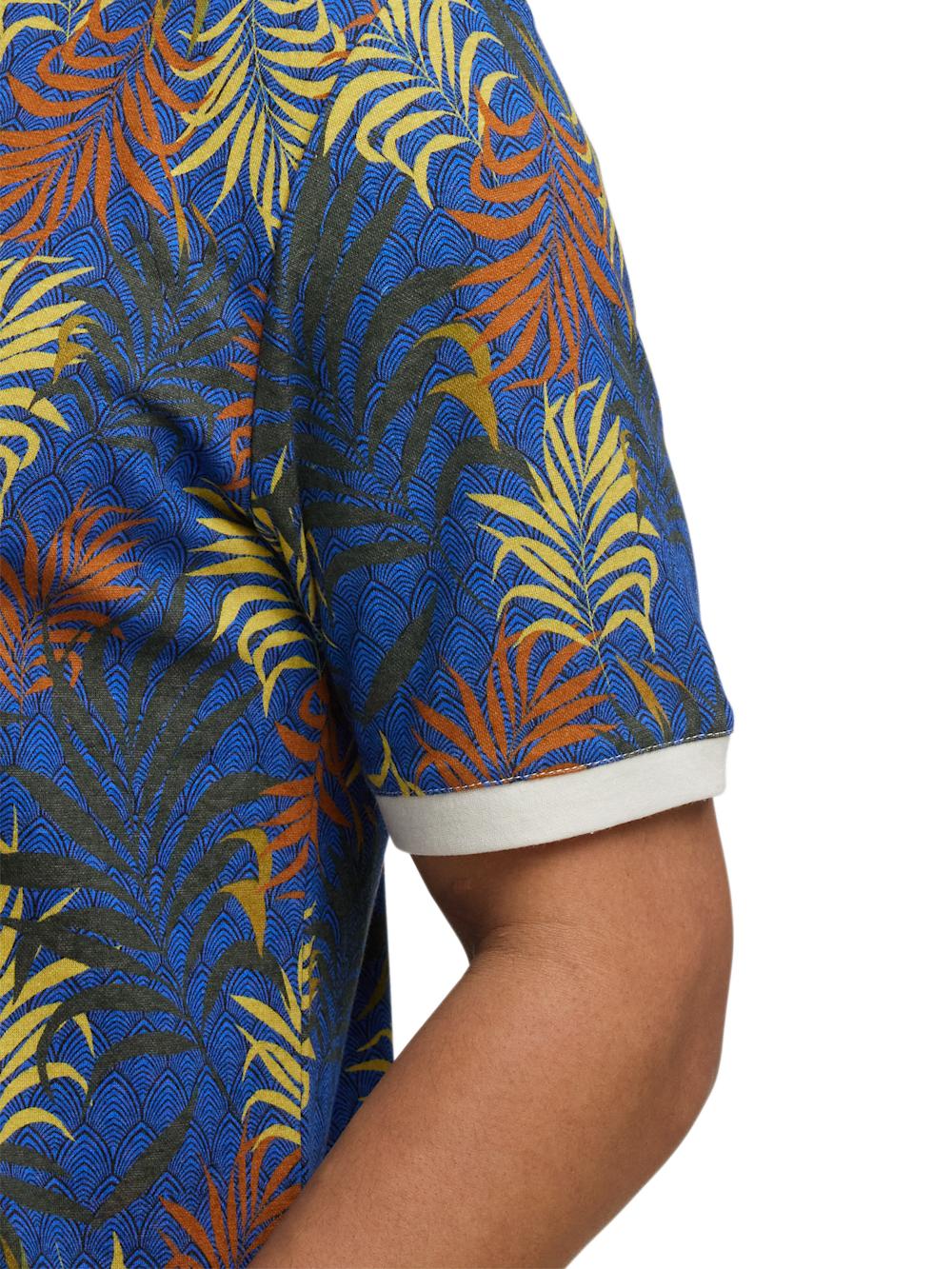 Linen Blend Button Front Camp Collar - Blue Multi Product Image