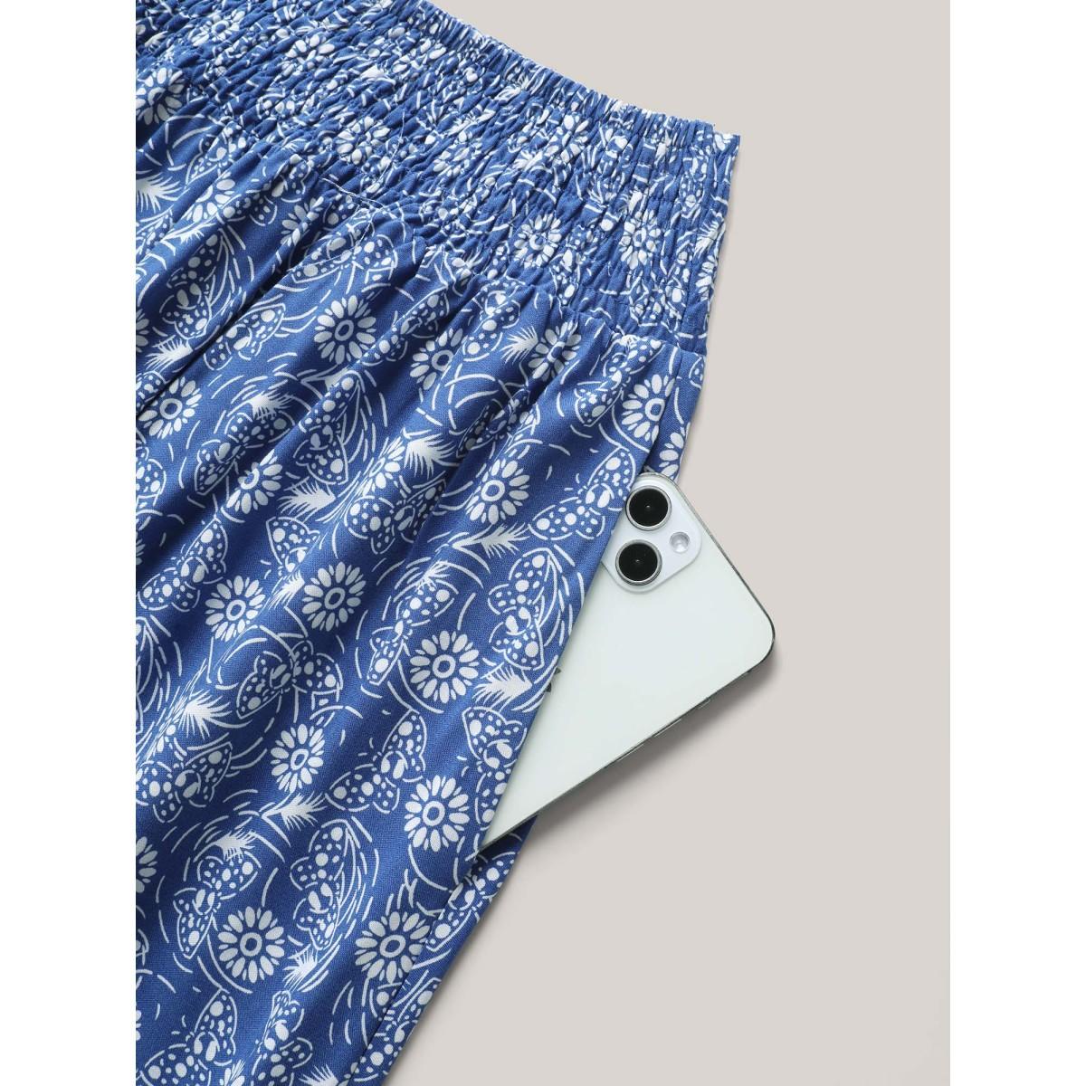 Plus Size Floral Patchwork Tiered Maxi Skirt Women Mediumblue Boho Gathered Loose No stretch Side seam pocket Vacation Skirts BloomChic 14-16/1X Product Image