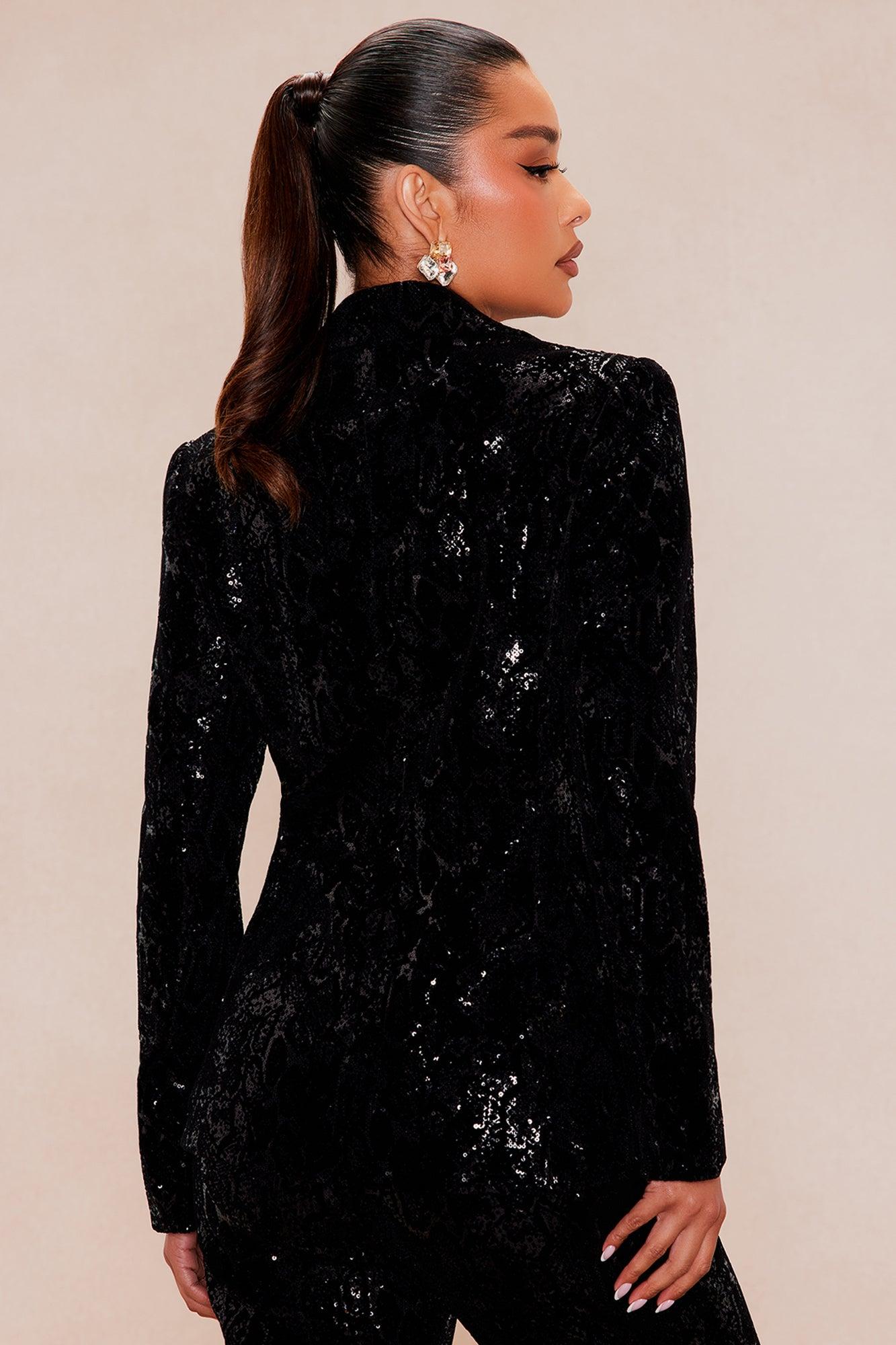 Reign Velvet Sequin Blazer - Black Female Product Image