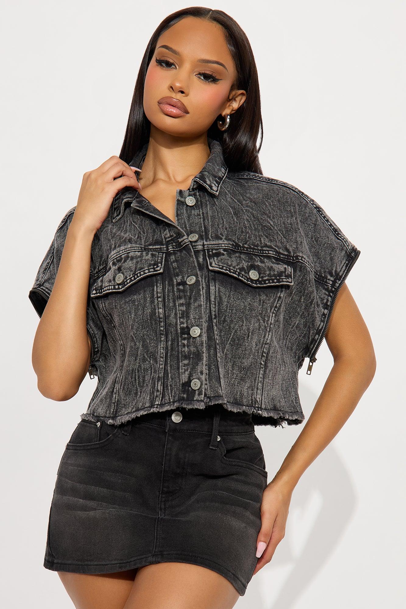 Carson Convertible Denim Jacket - Acid Wash Black Female Product Image