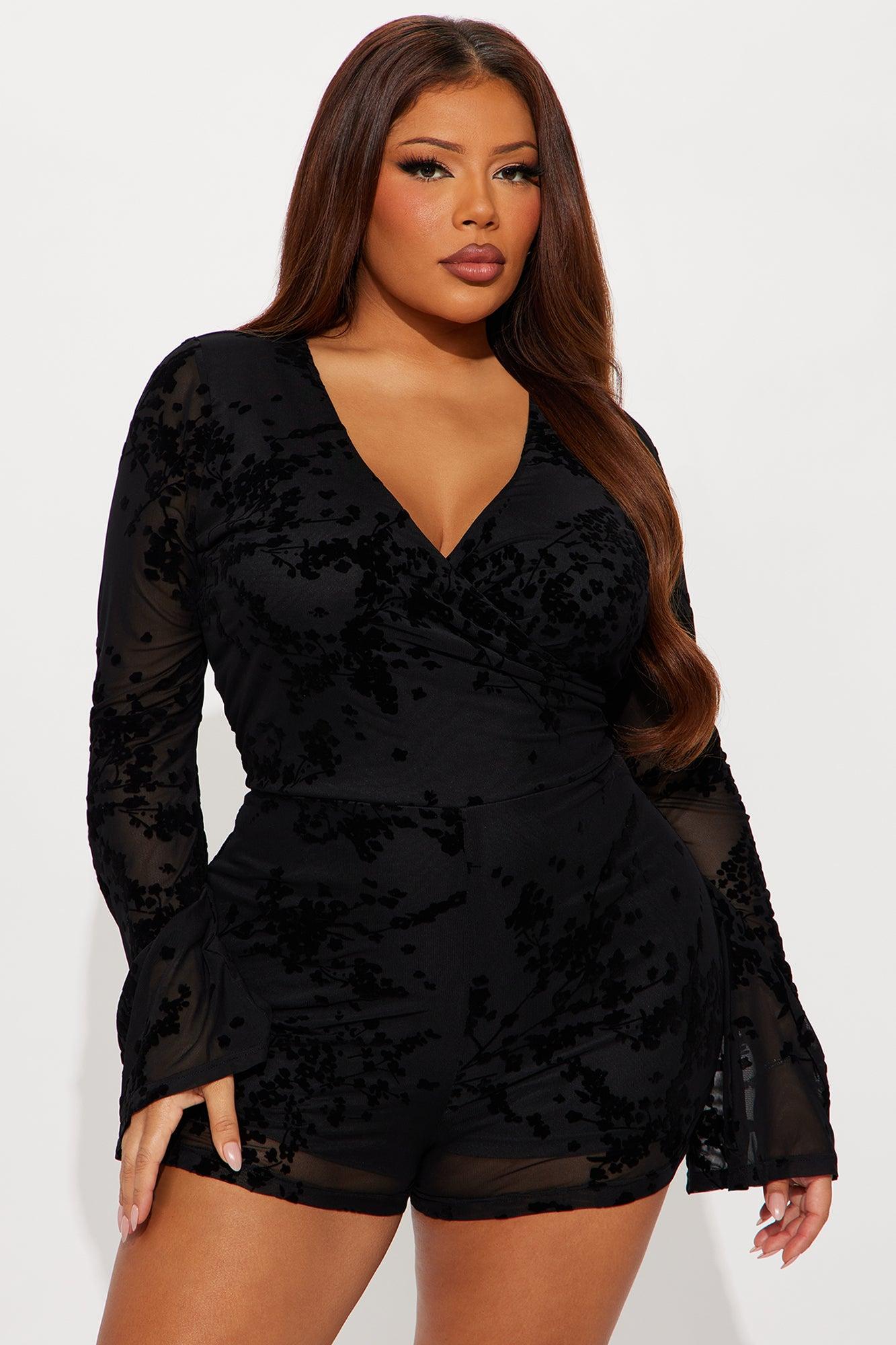 Galilea Mesh Long Sleeve Romper - Black Female Product Image