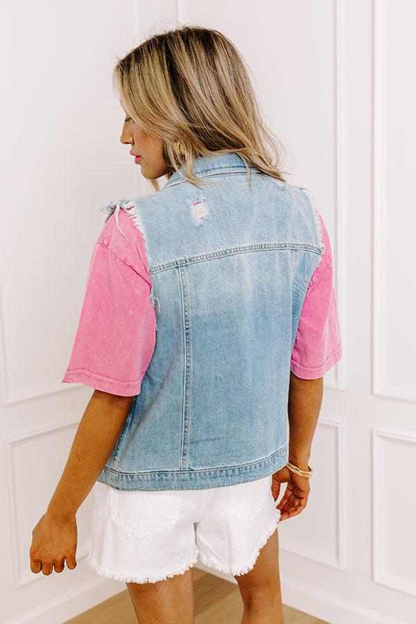 Risen Violet Distressed Denim Vest Product Image