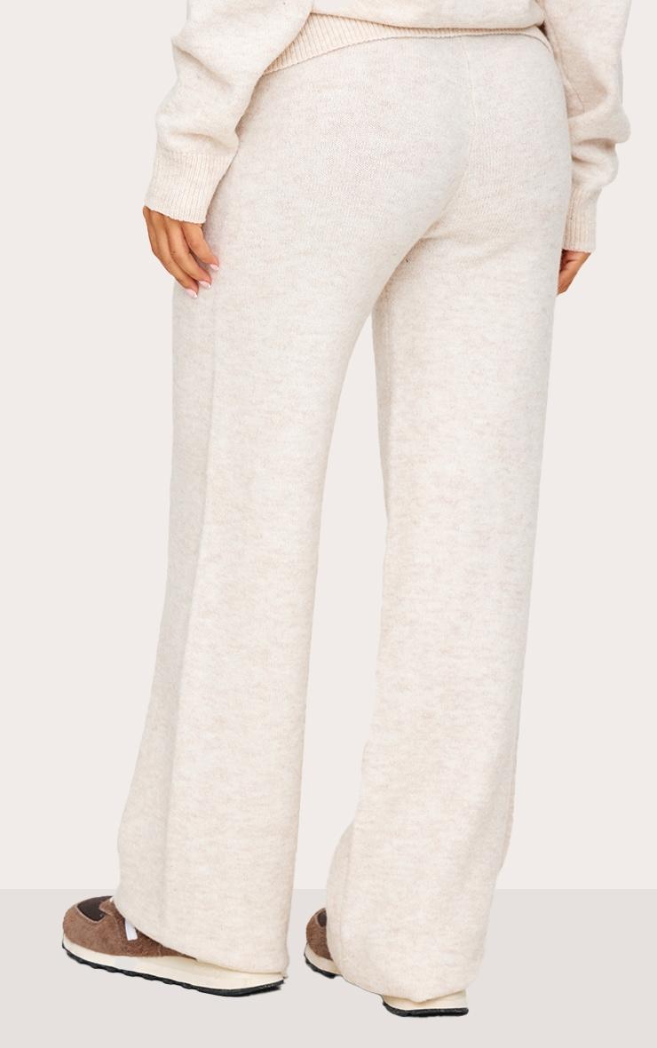 Petite Oatmeal Knitted Seam Detail Wide Leg Pants Product Image