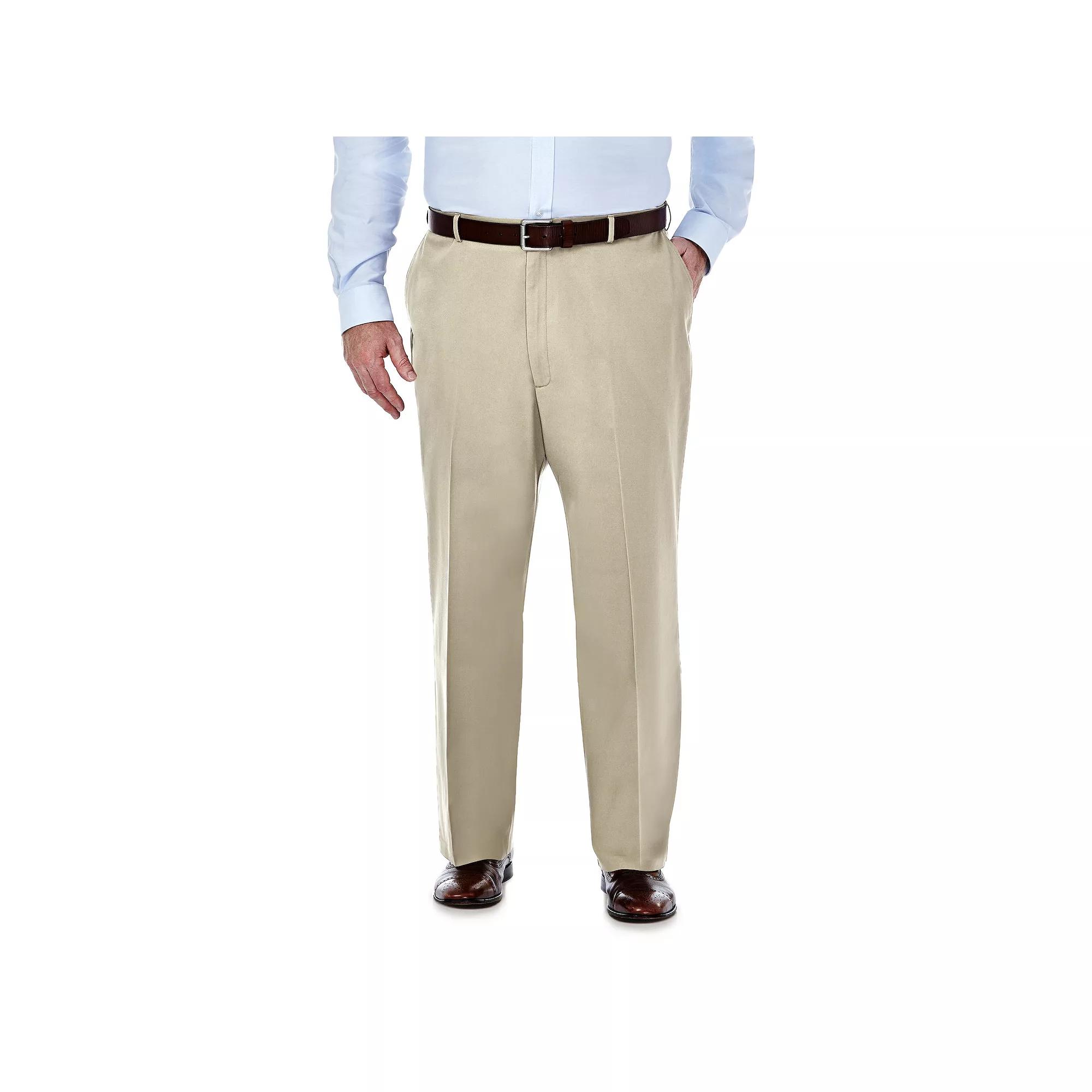 Big & Tall Haggar® Premium Stretch No-Iron Khaki Flat-Front Pants, Men's, Size: 50X29, Green Product Image