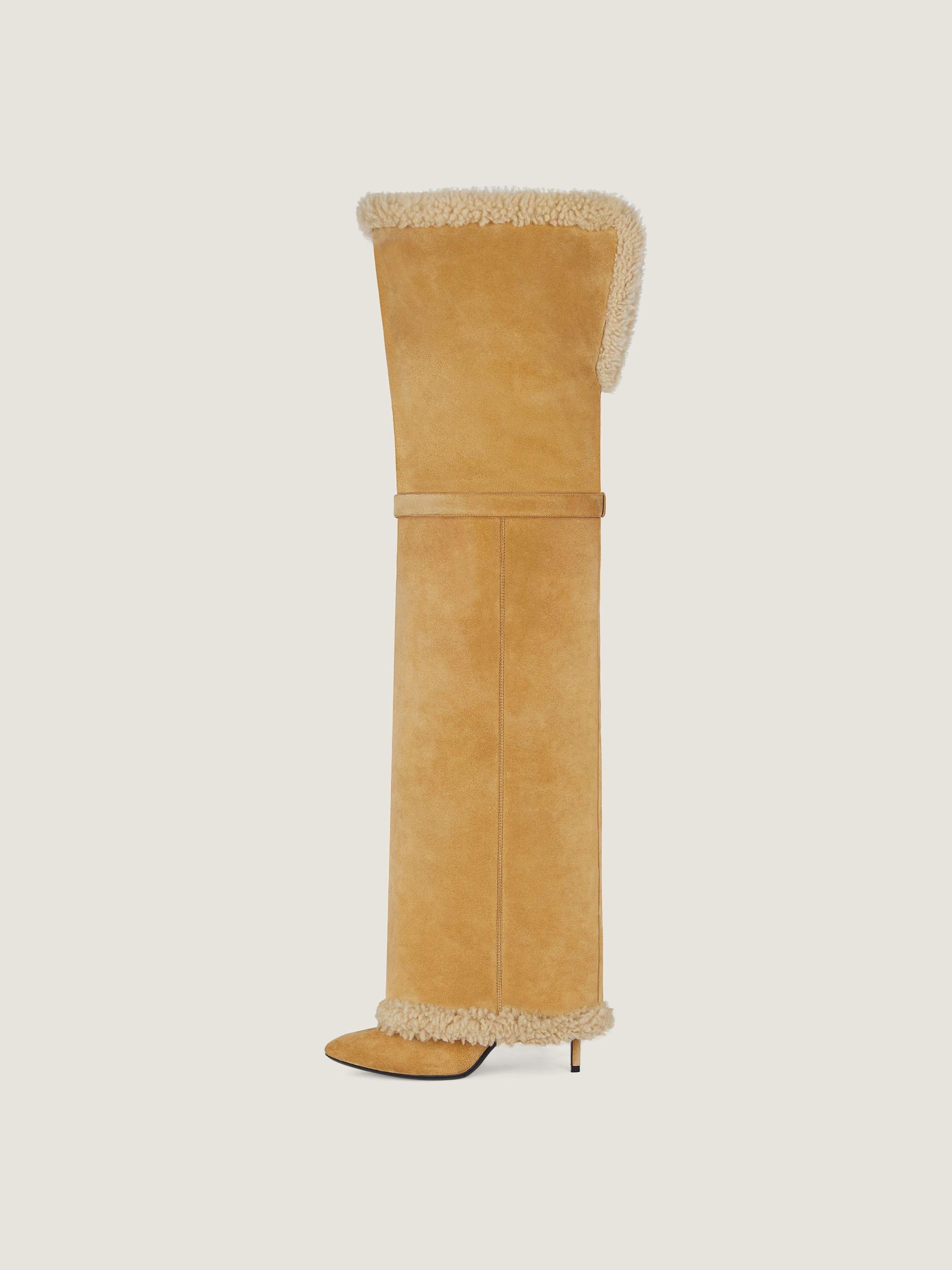 Shark Lock Stiletto boots in suede and shearling Product Image