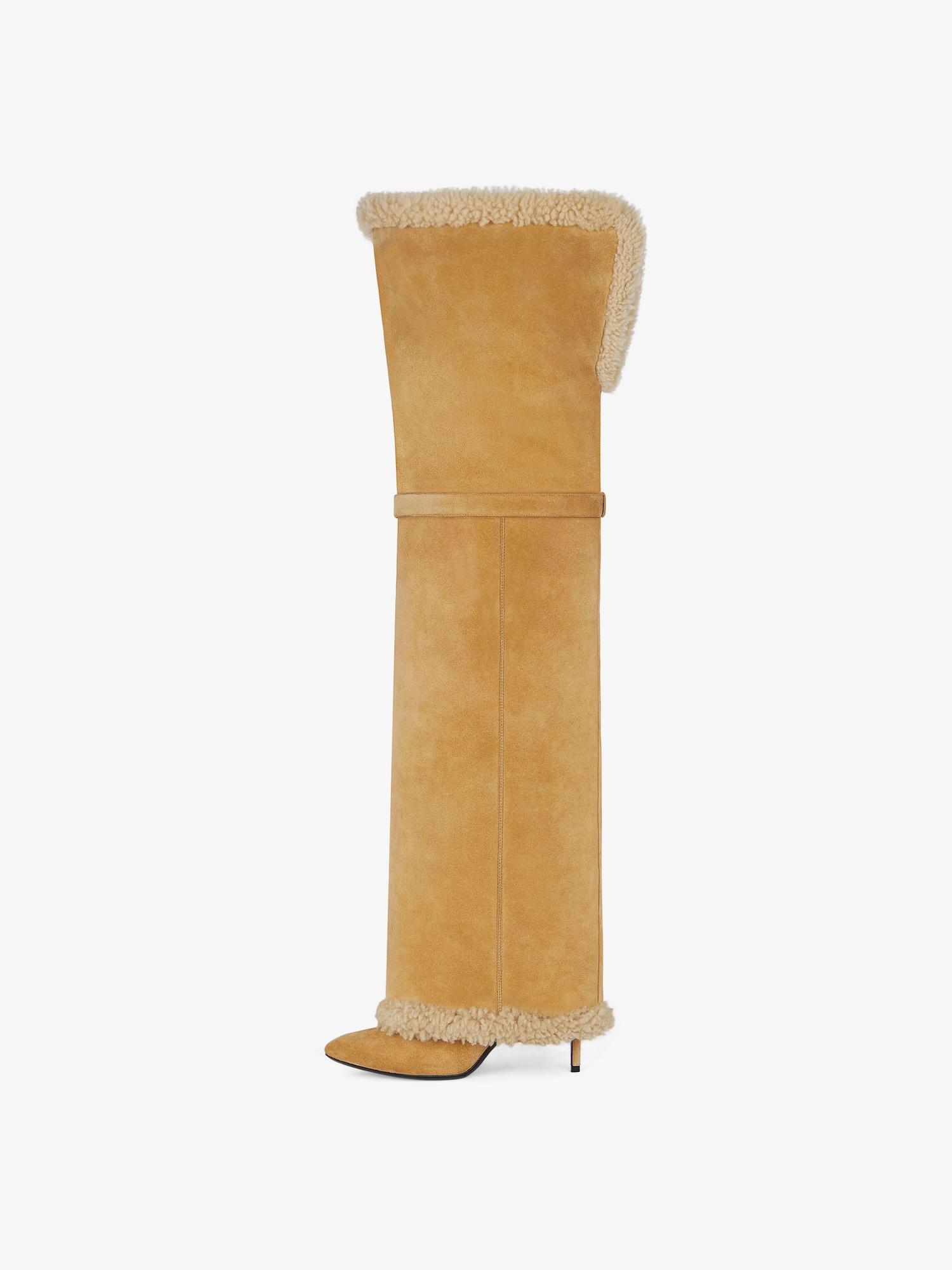 Shark Lock Stiletto boots in suede and shearling Product Image
