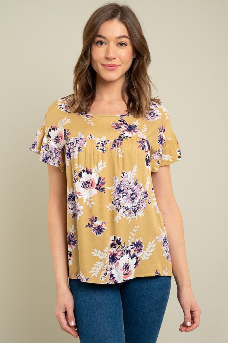 Floral ruffle sleeve top Product Image