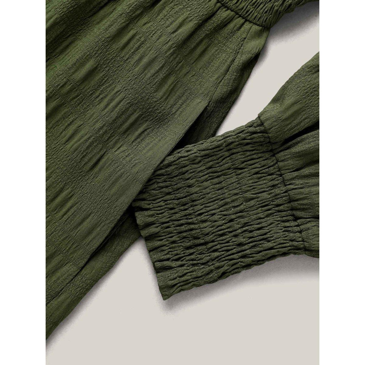 Plus Size Plain Textured Shirred Midi Dress Moss Women Timeless Texture Round Neck Long Sleeve Curvy BloomChic 30/6X Product Image