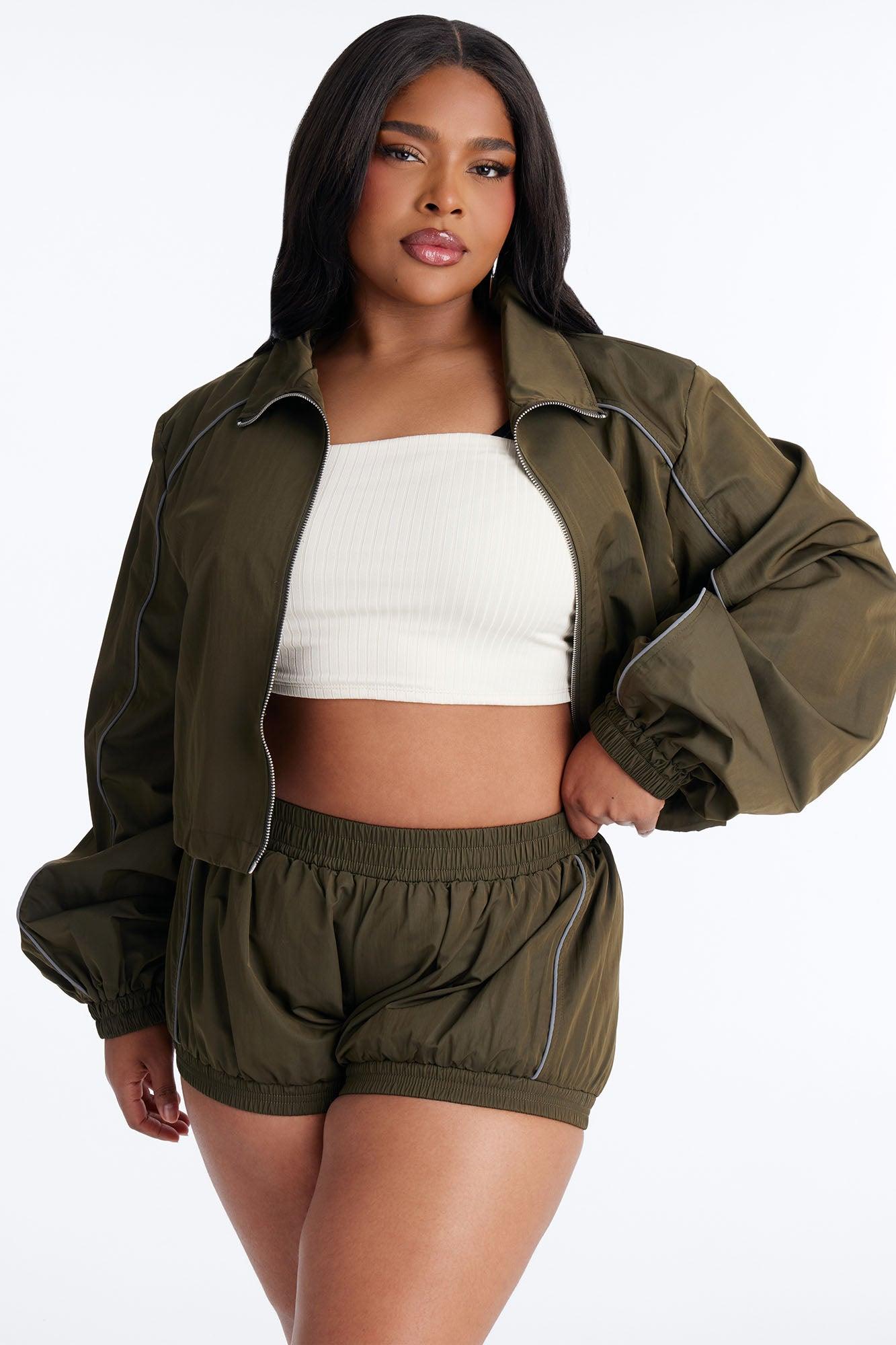 Make A Move Windbreaker Cropped Funnel Neck Jacket - Olive Female Product Image