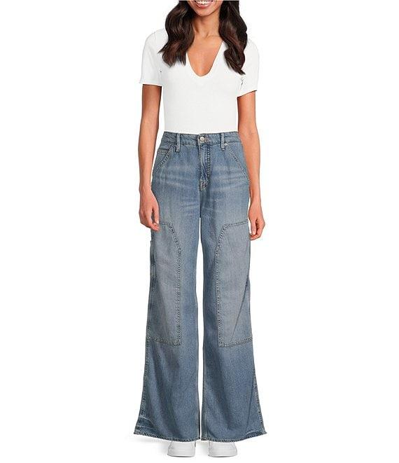 Good American Good Ease Mid-Rise Wide Leg Carpenter Jeans Product Image