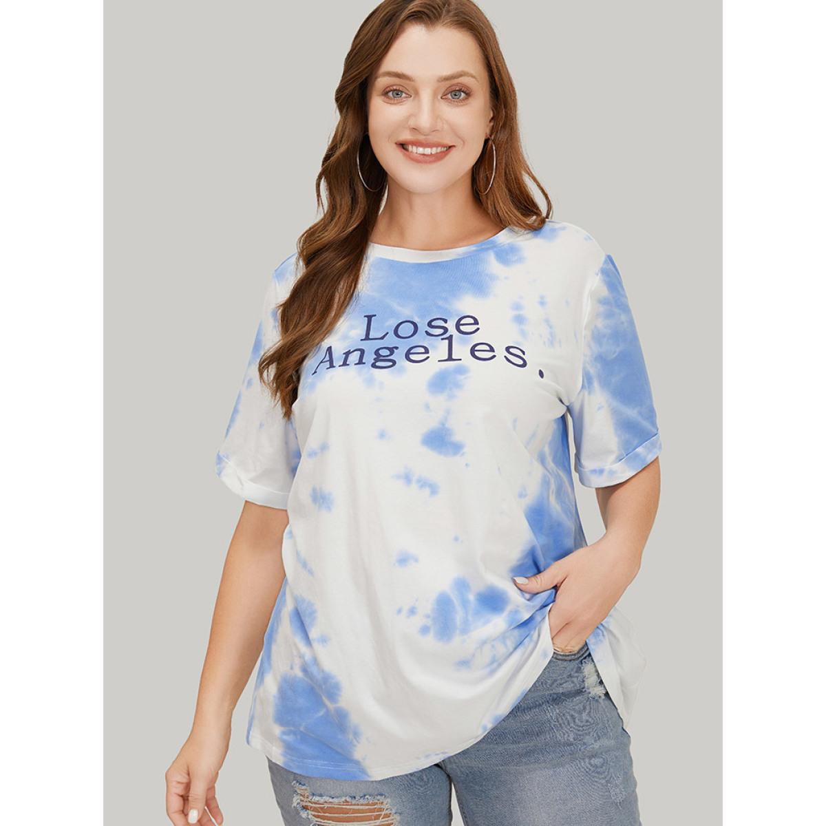 Plus Size Letter Print Short Sleeve Tie Dye T-shirt White Women Casual Art&design Dailywear T-shirts BloomChic 30/6X Product Image