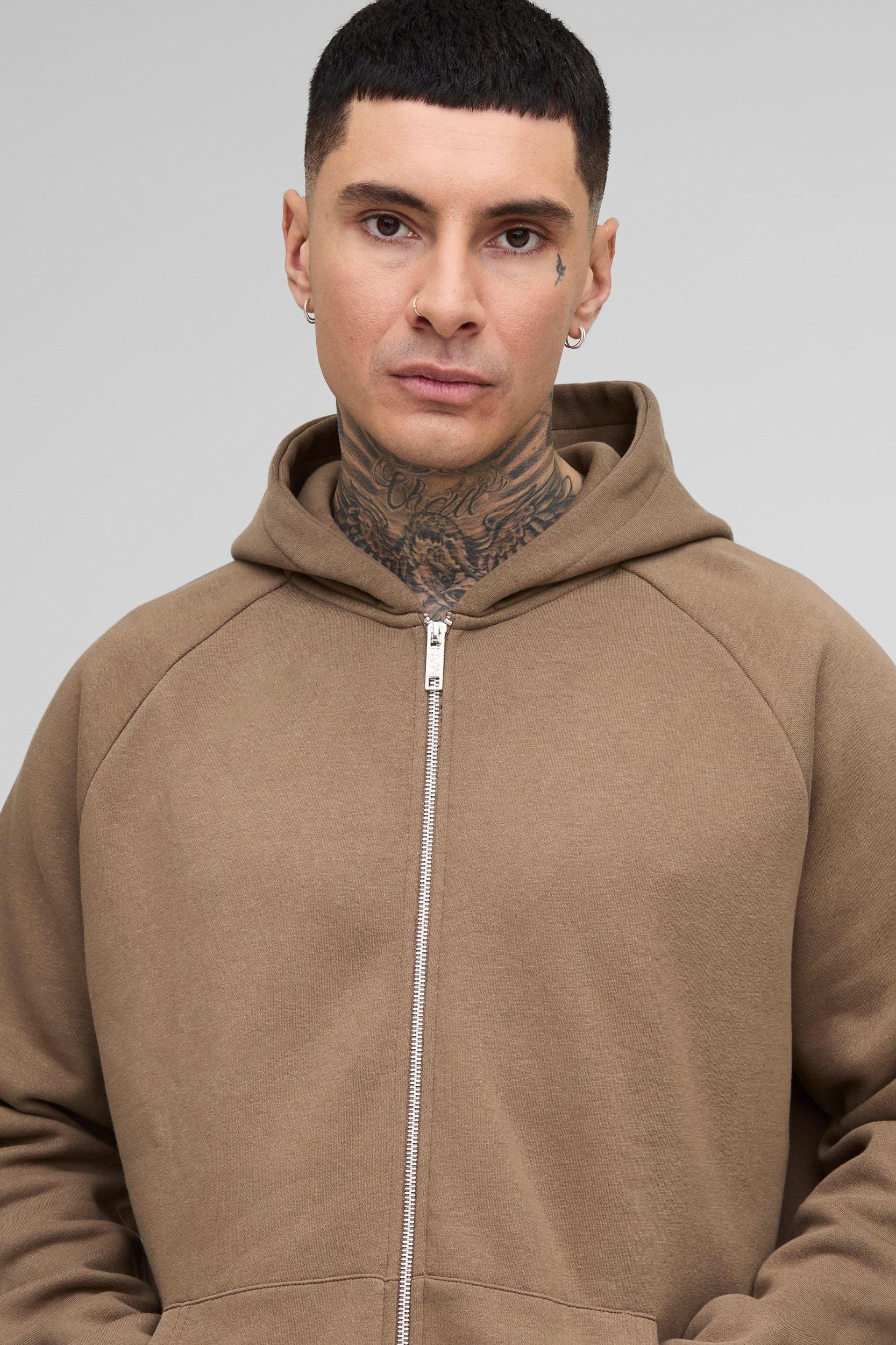 Tall Oversized Raglan Satin Applique WRLDWD Zip Thru Hoodie | boohooMAN USA Product Image