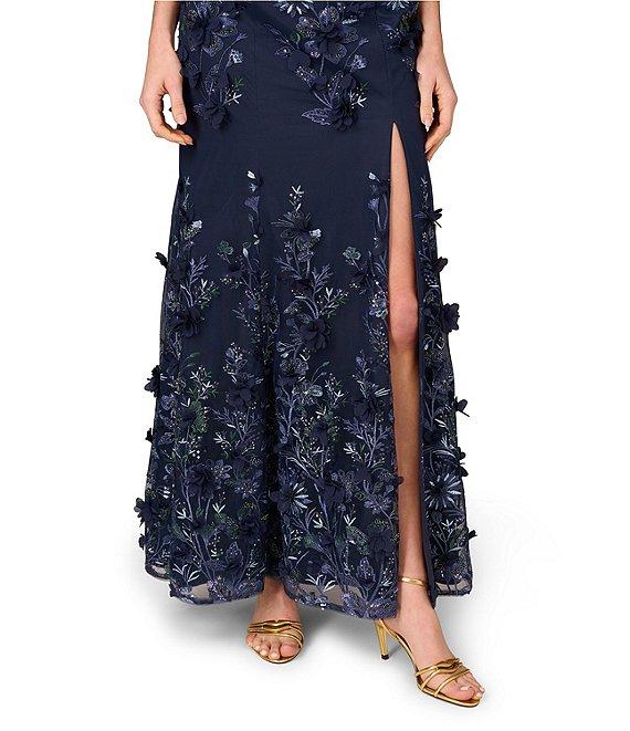 Aidan Mattox Mesh Embroidered Sequin Floral Off-The-Shoulder Neck Sleeveless Sheath Gown Product Image