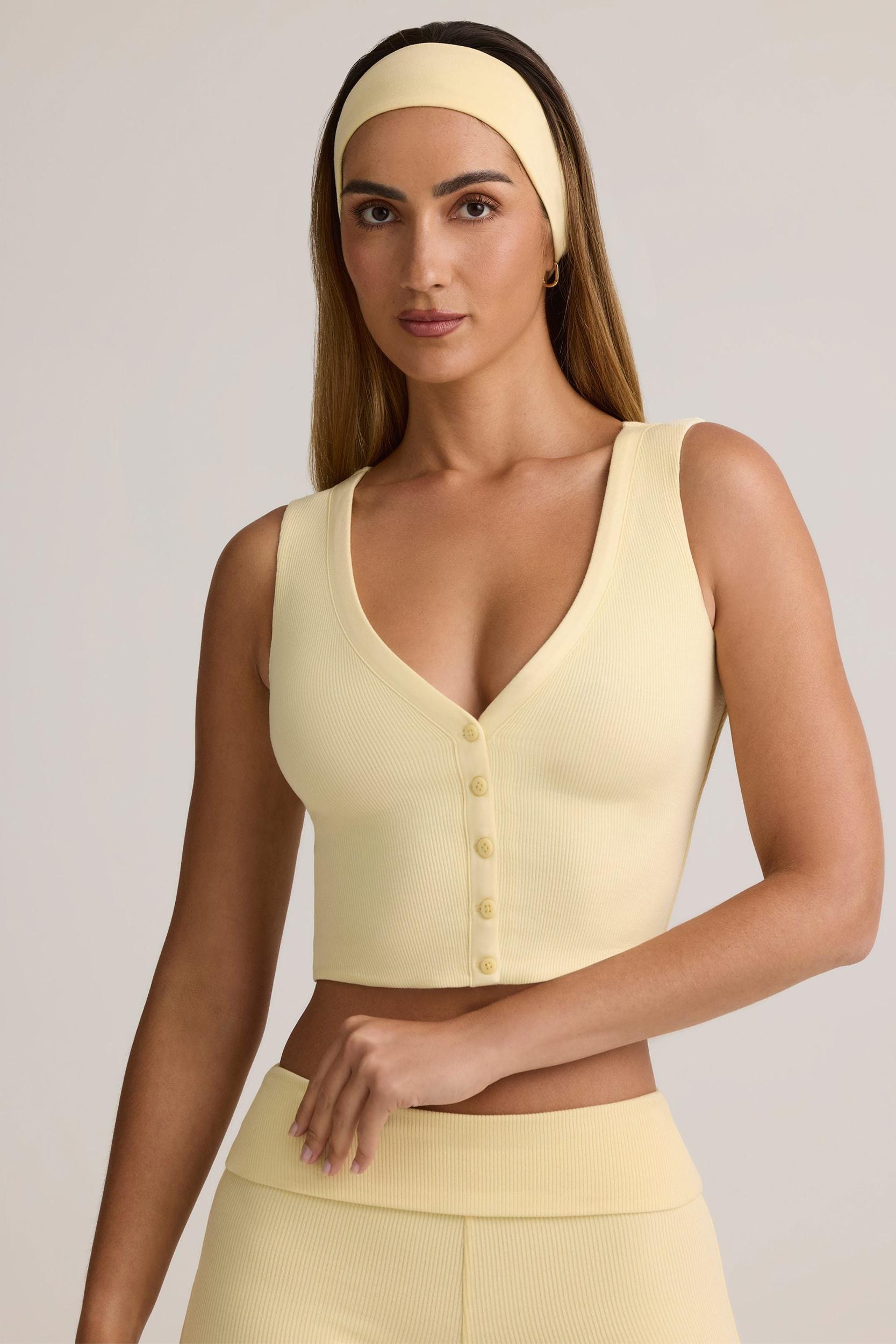 Modal Ribbed Button-Up Vest Top in ButterCream Yellow Product Image