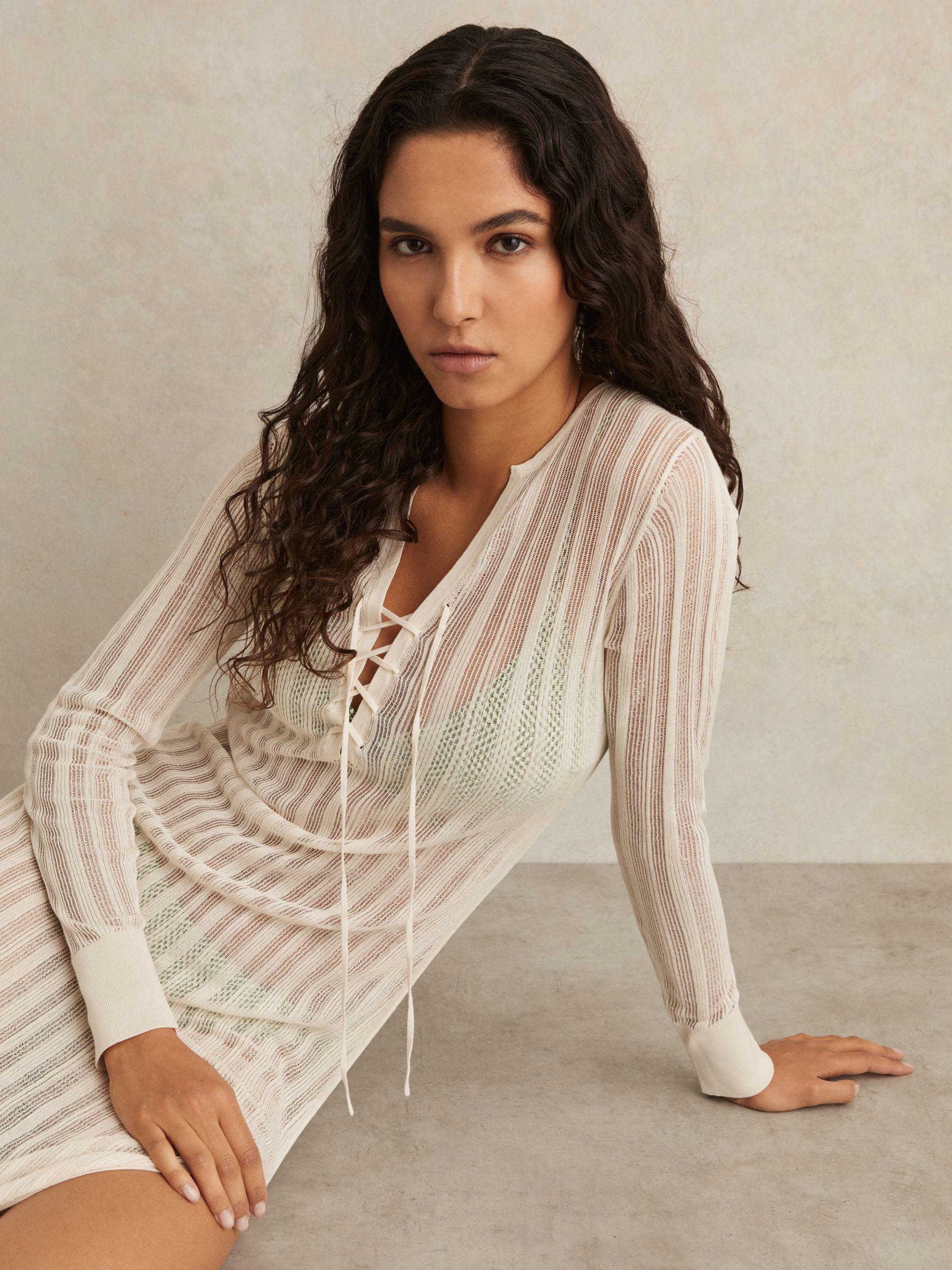 Knitted Beach Cover-Up Dress in Cream Product Image