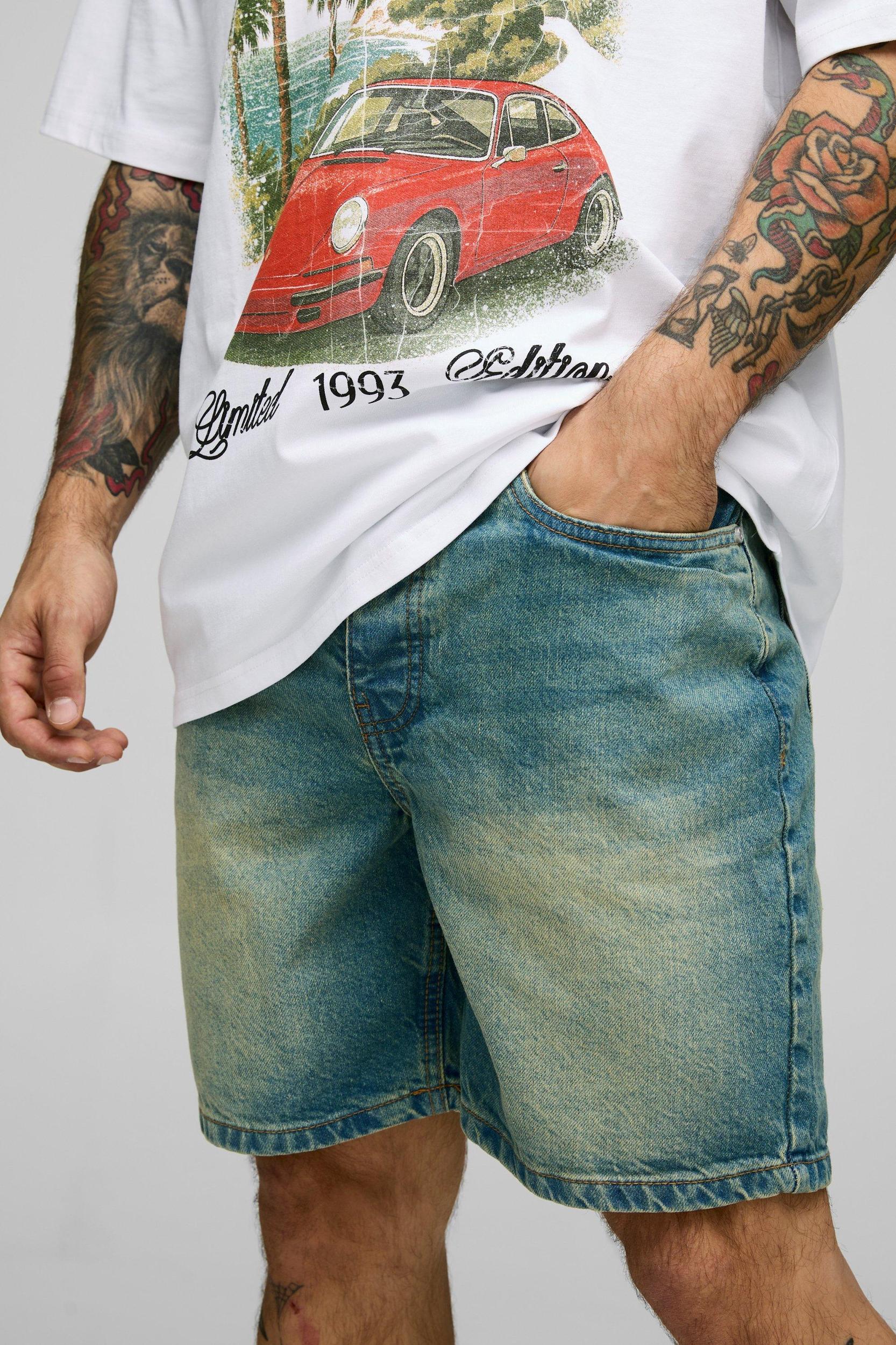 Relaxed Rigid Denim In Antique Blue | boohooMAN USA Product Image