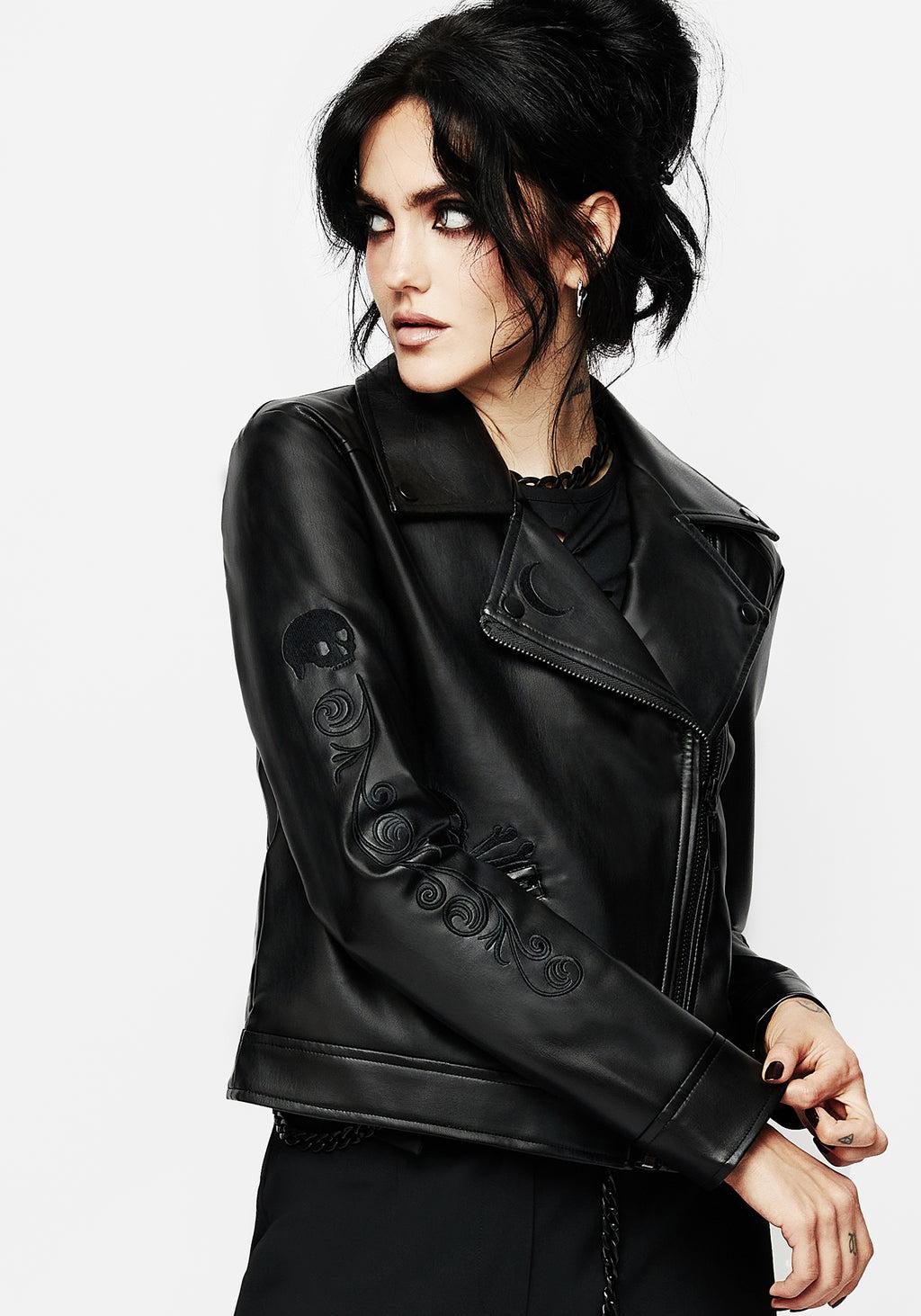 Mori Embroidered Faux Leather Jacket Product Image