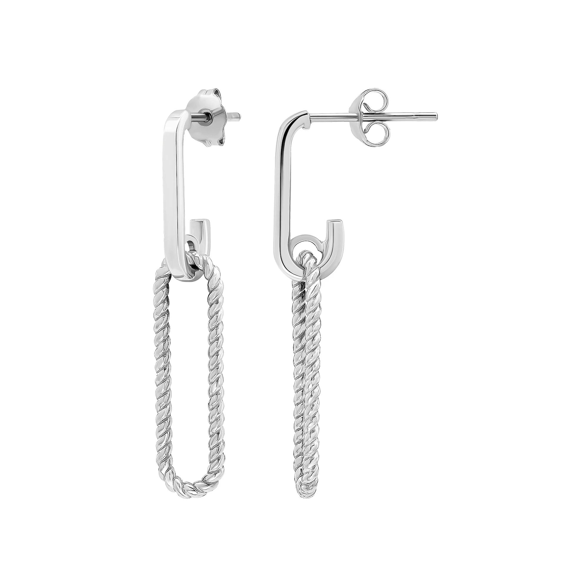 Aleure Precioso Sterling Silver Twisted Elongated Paperclip Link Drop Earrings, Womens Product Image