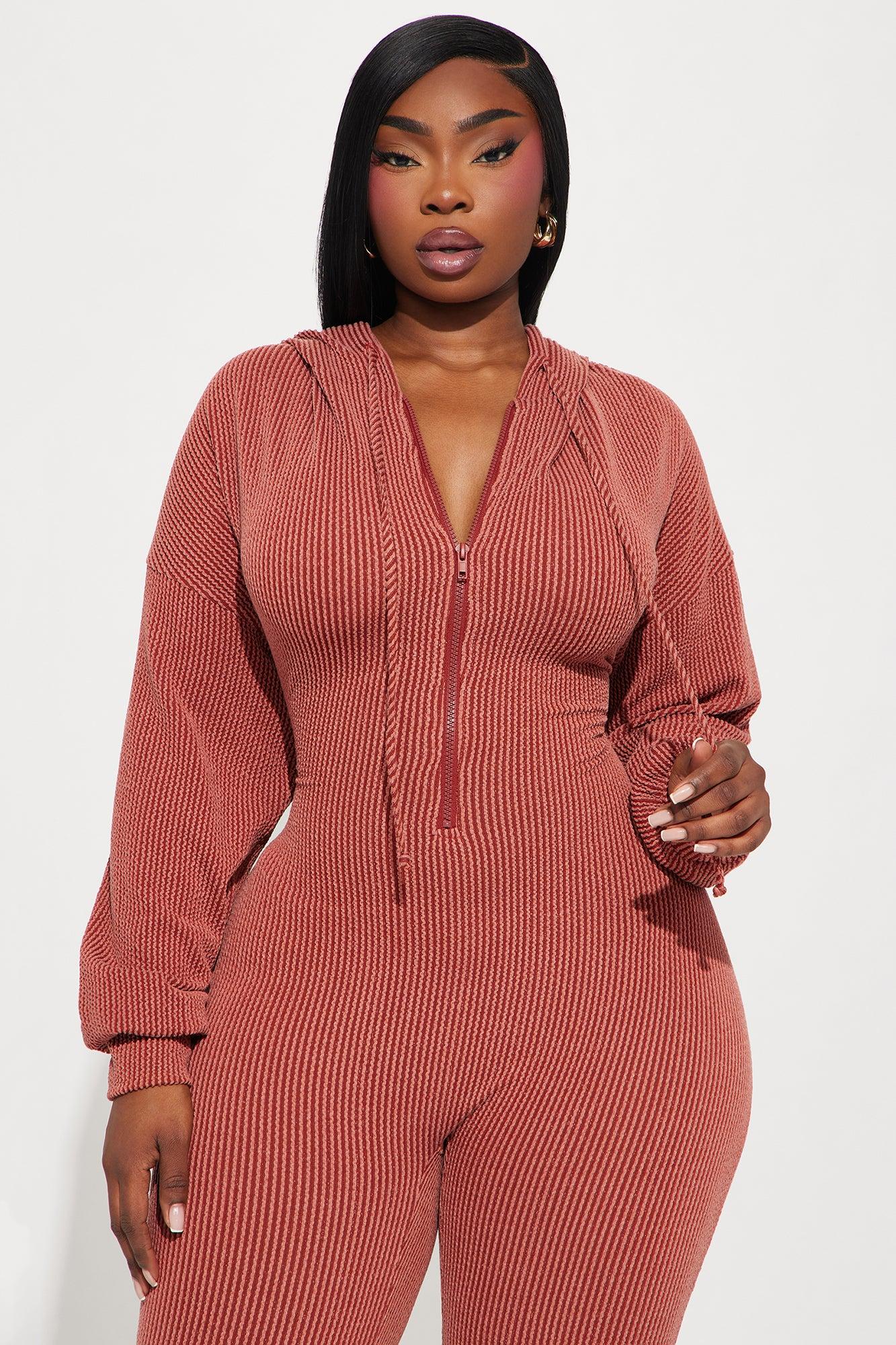 Izara Ribbed Jumpsuit - Rust Product Image