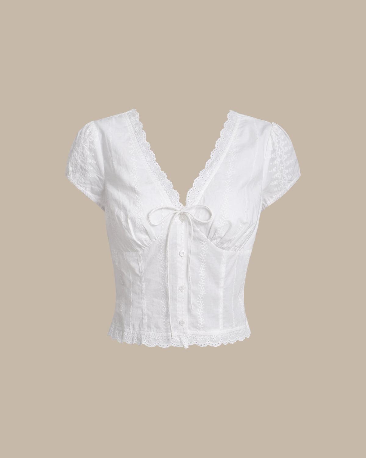 White Textured Cap Sleeve Blouse Product Image