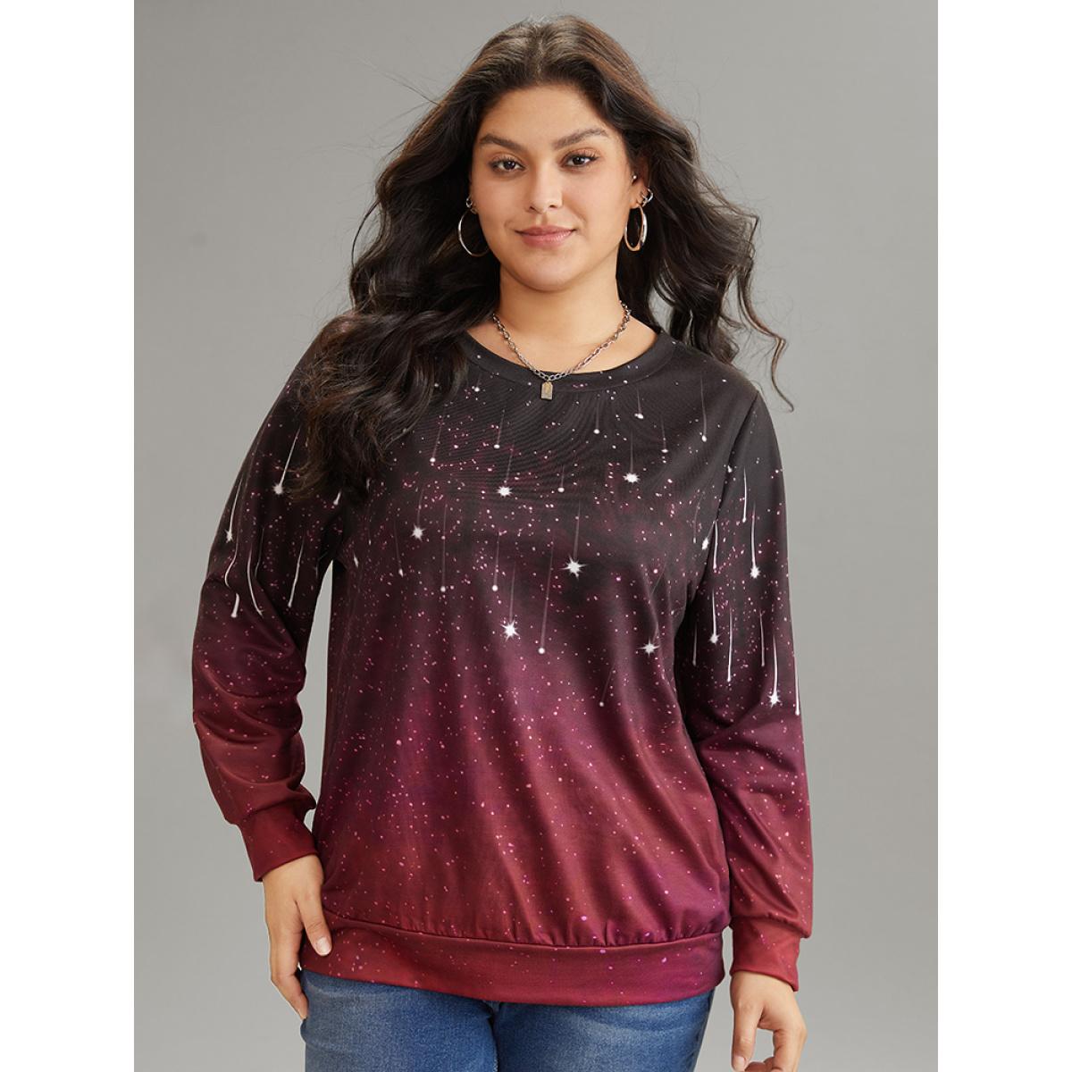 Plus Size Ombre Star Print Round Neck Sweatshirt Women Multicolor Casual Printed Round Neck Dailywear Sweatshirts BloomChic 22-24/3X Product Image