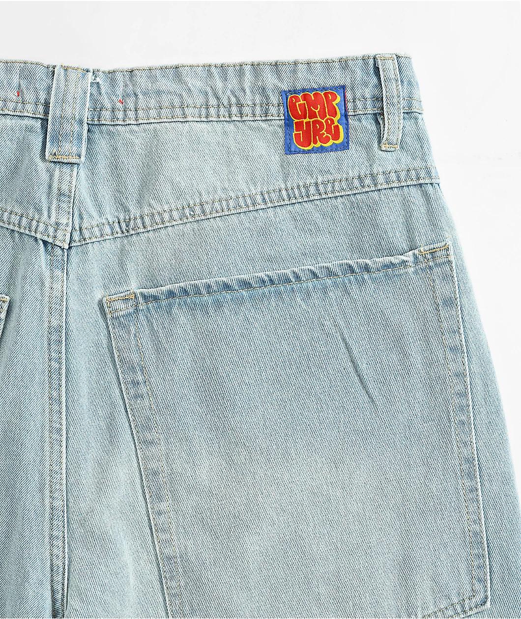 Empyre Colby Ultra Wide Blue Wash Denim Skate Shorts Product Image