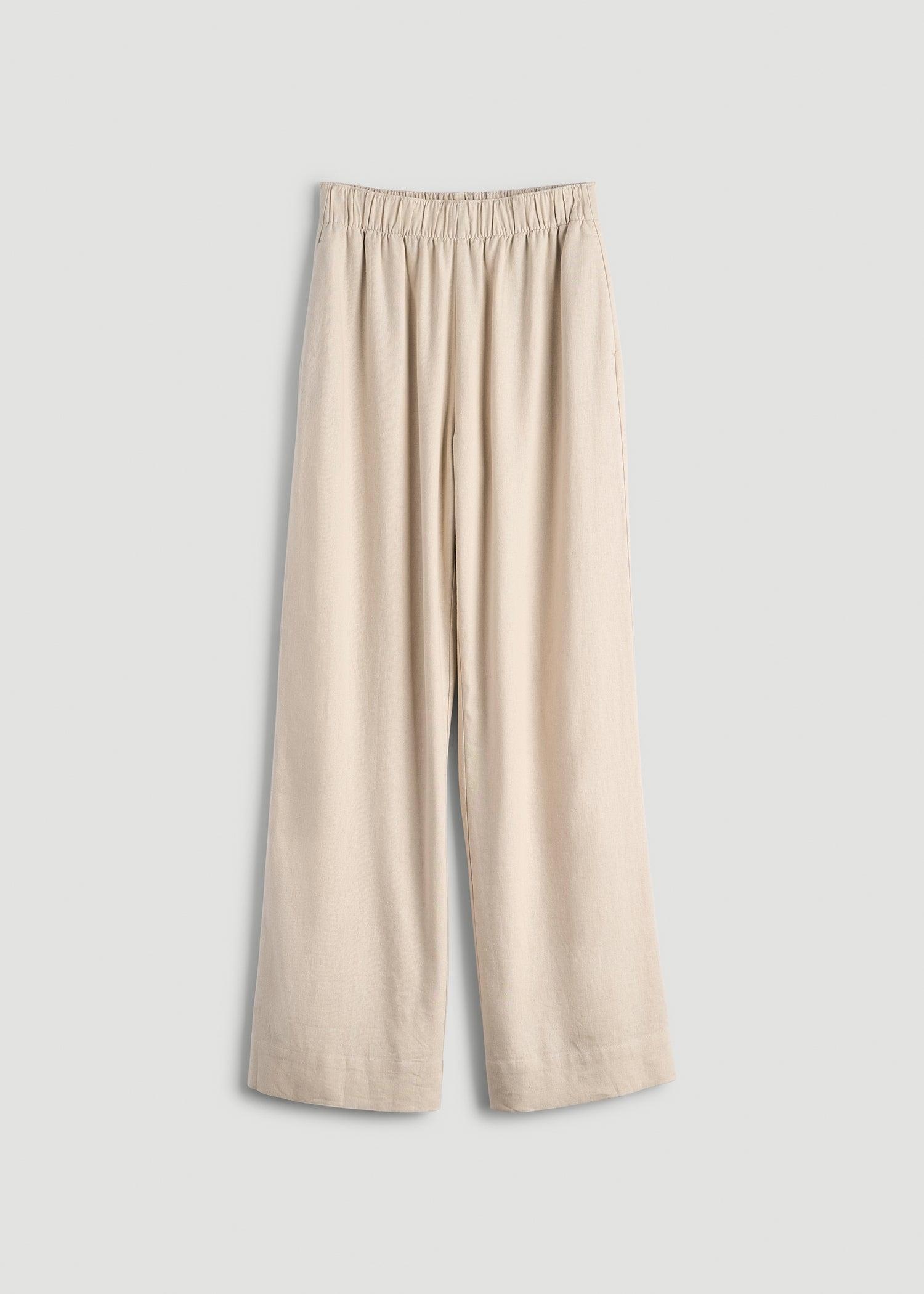 Pull On Wide Leg Linen Pants for Tall Women in Light Stone Female Product Image