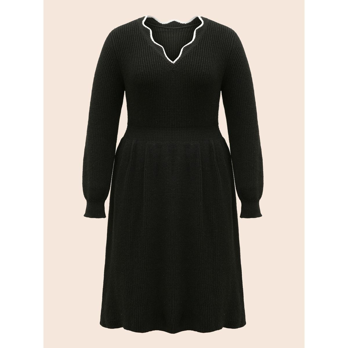 Plus Size Supersoft Essentials Contrast Lace Collar Wool Sweater Dress Black Women Casual Long Sleeve Everyday Sweater Dresses BloomChic 12/L Product Image