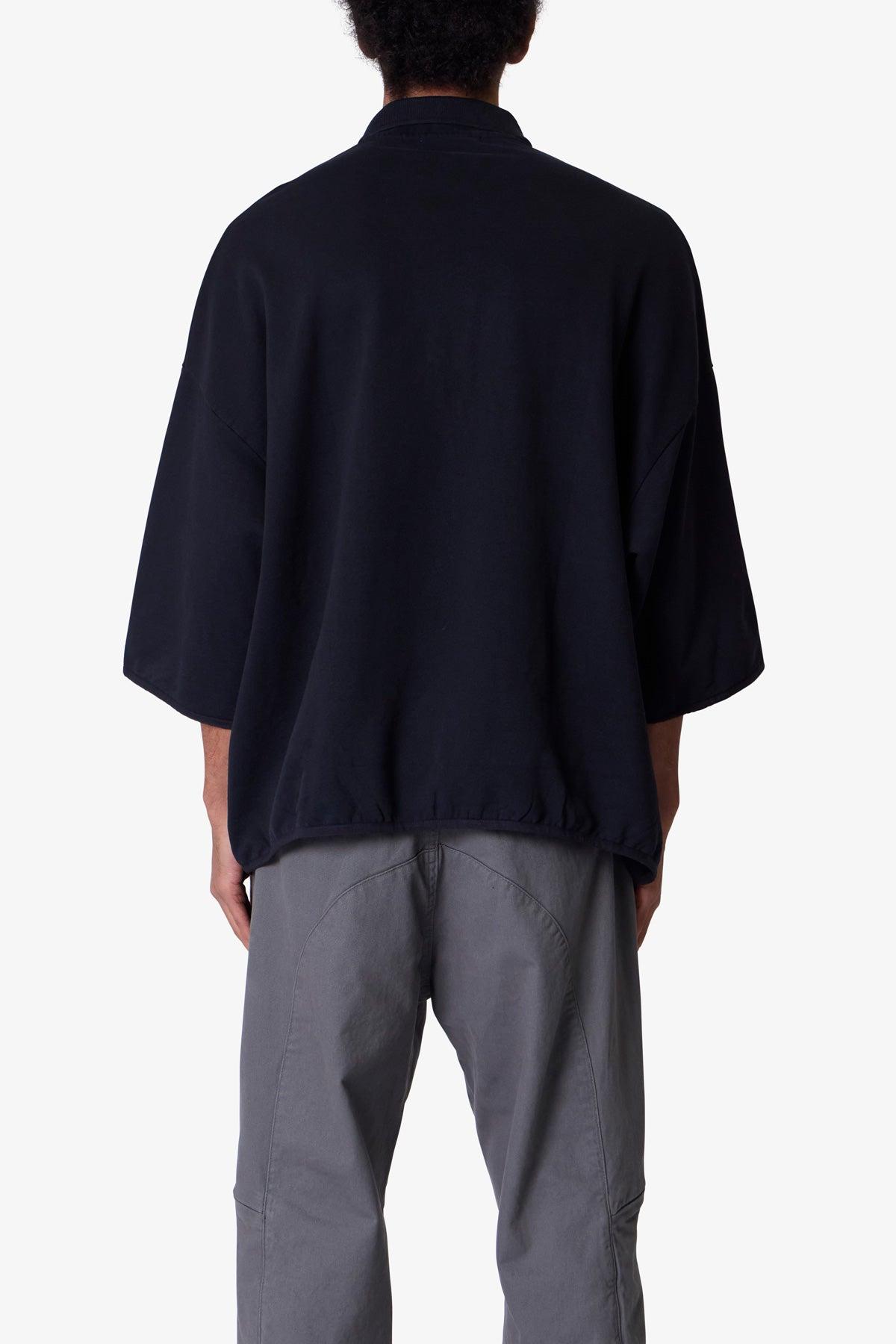 Oversized Knit Polo S/S Shirt - Black Product Image