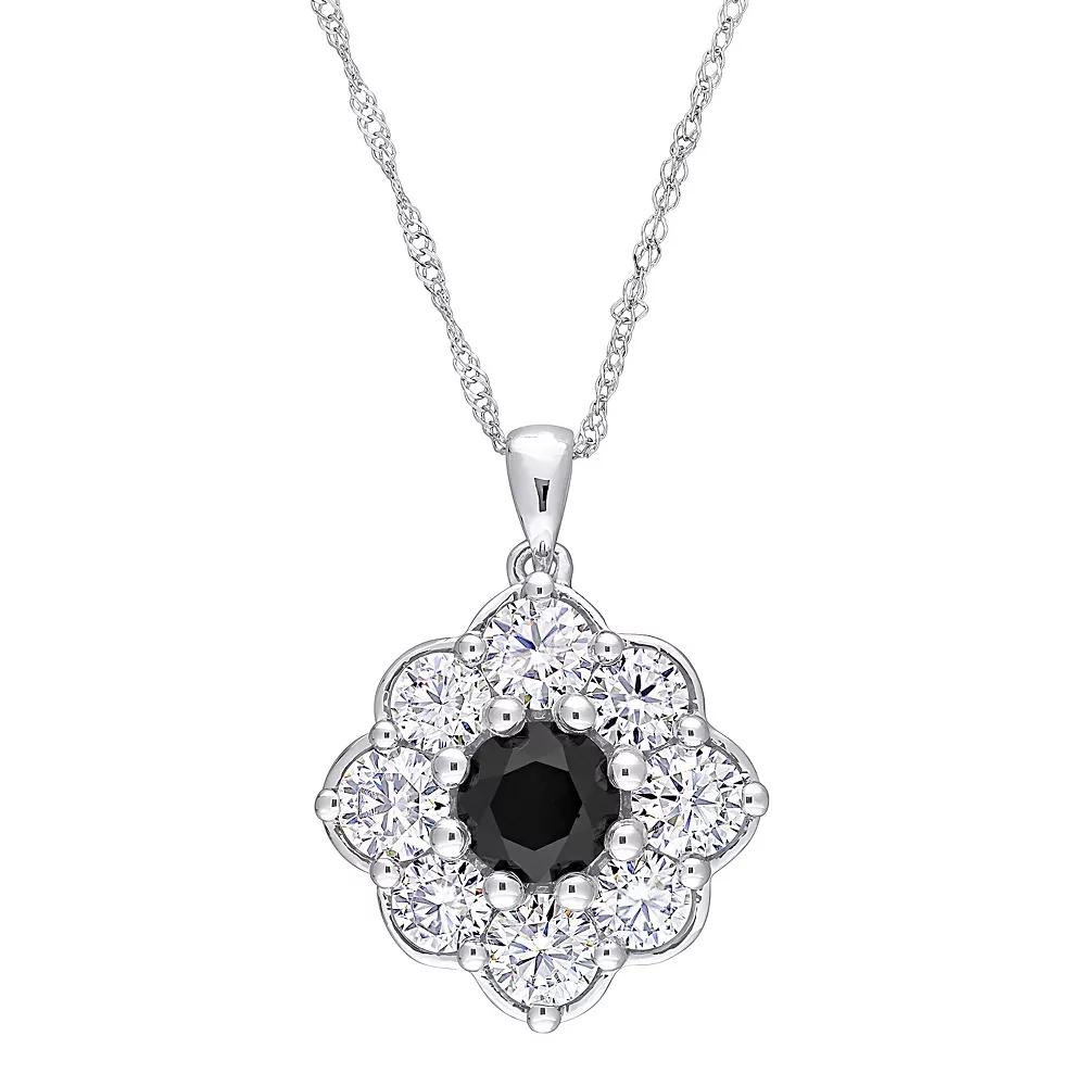 Stella Grace 10k White Gold 1 1/2 Carat T.W. Lab-Created Moissanite & Black Diamond Floral Pendant Necklace, Women's, Size: 17" Product Image