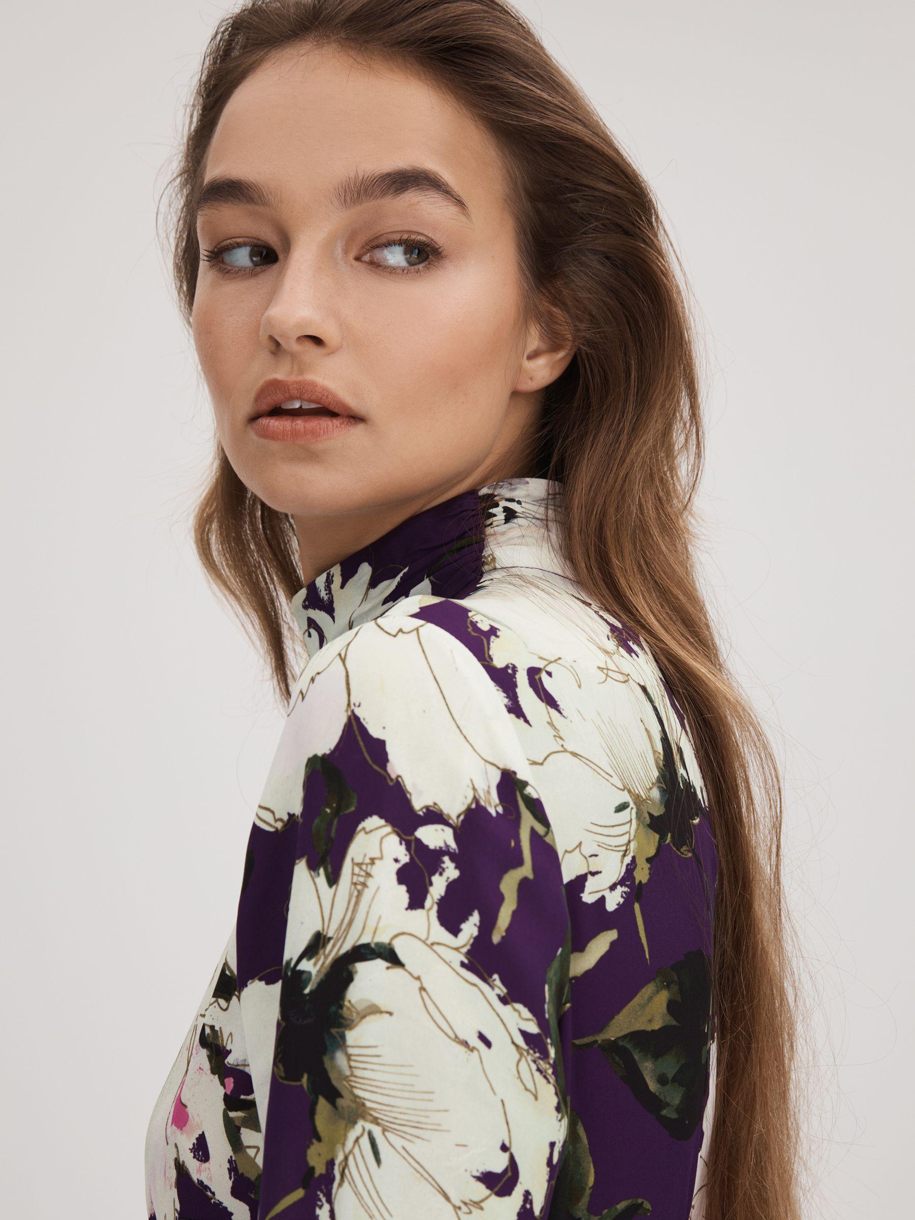 Florere Printed Zip Cuff Midi Dress in Blue/Khaki Product Image