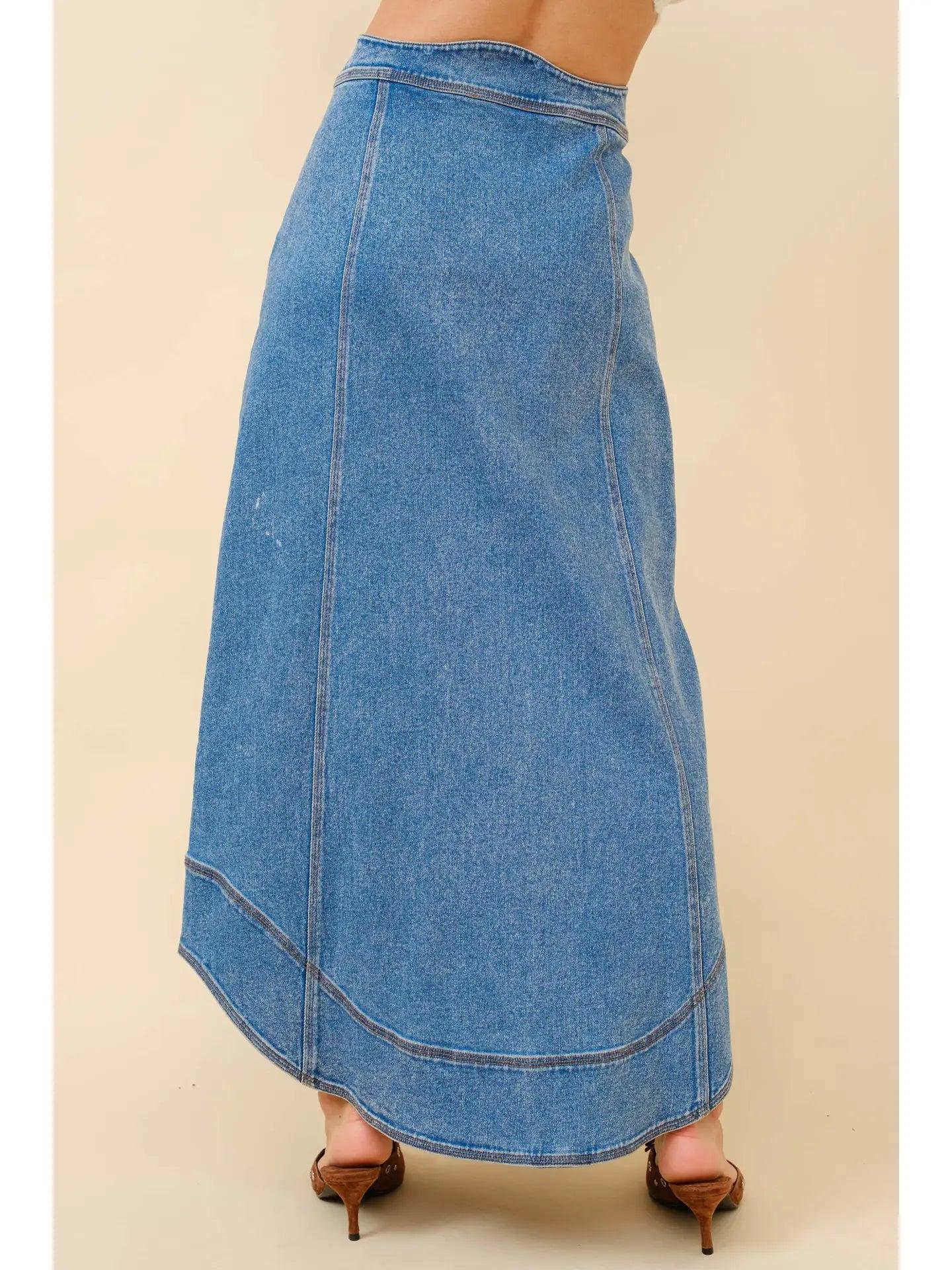 Wavy Denim Maxi Skirt Product Image