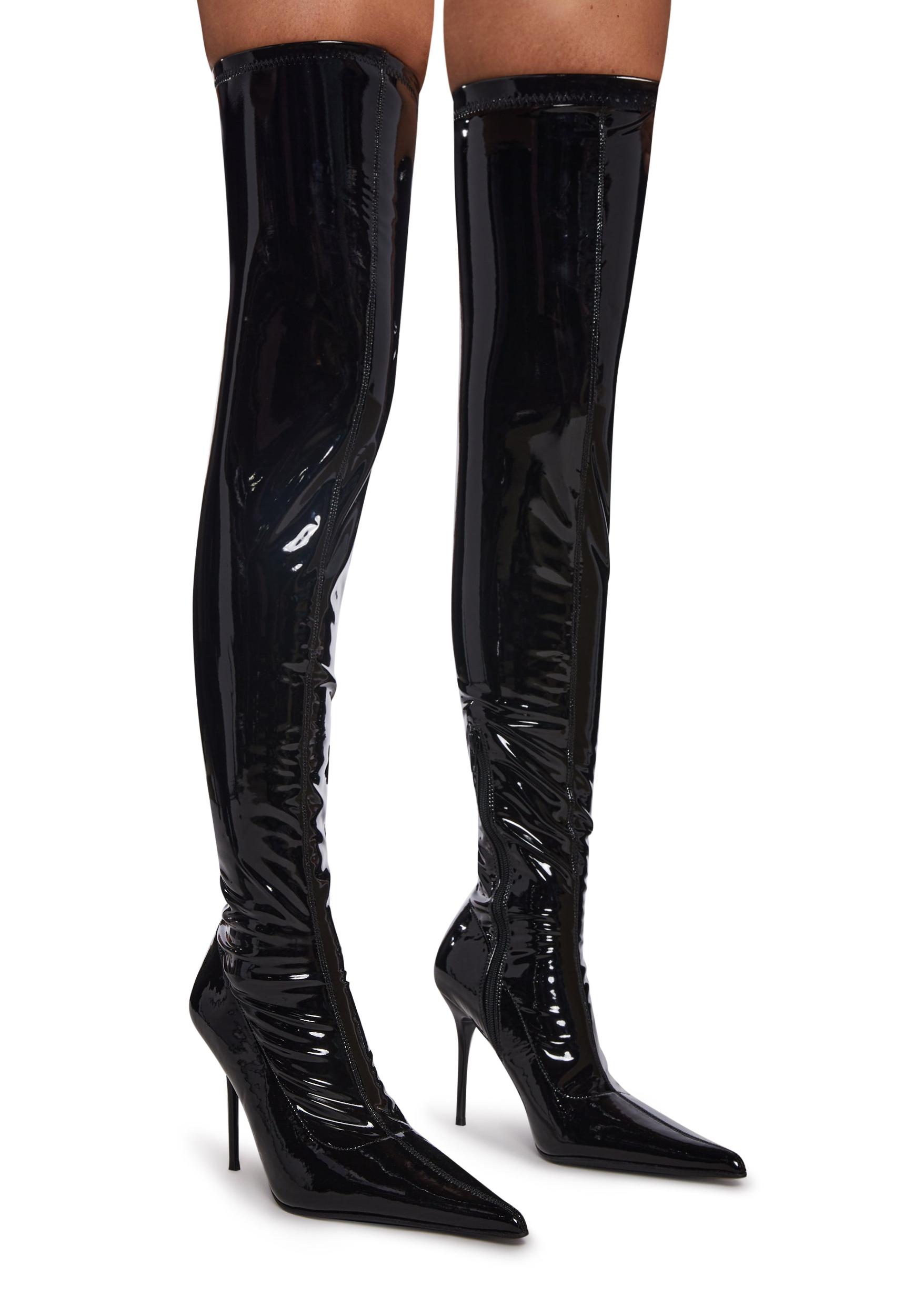 Womens Thigh High Stiletto Boots - Black Product Image