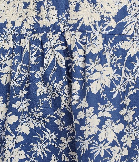 Calessa Printed Split V-Neck Ruffled Cap Sleeve Top Product Image