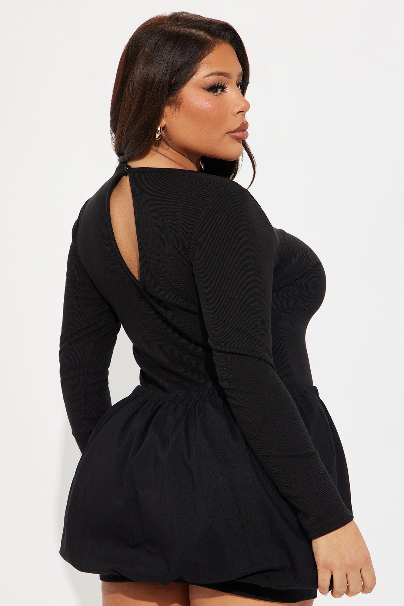 Remy Long Sleeve Bubble Mini Dress - Black Product Image
