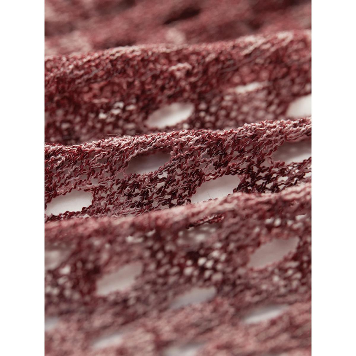 Plus Size Geometric Eyelet Bell Sleeve Ties Front Cardigan Maroon Women Casual Loose Long Sleeve Everyday Cardigans BloomChic 12/L Product Image