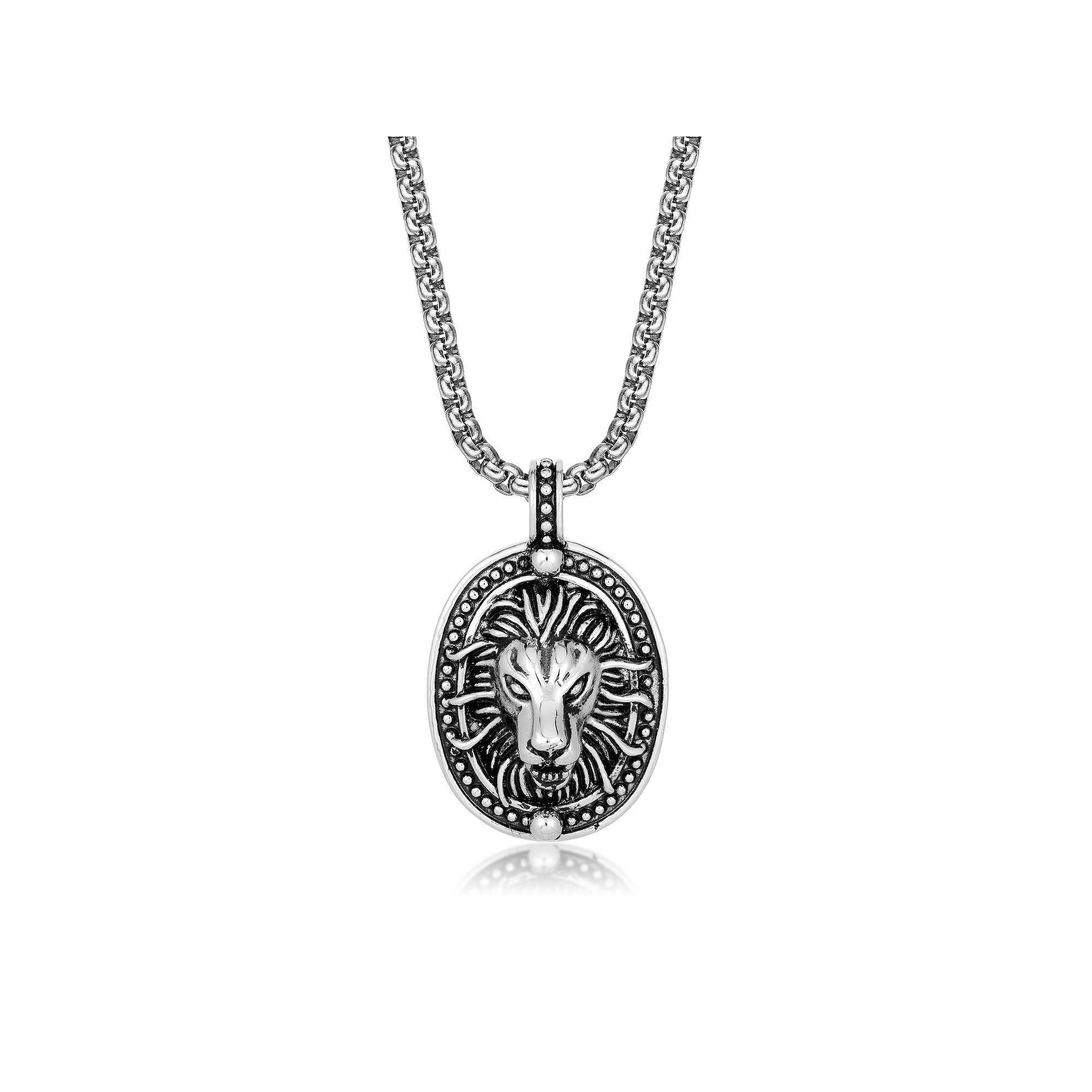 Men's LYNX Stainless Steel Box Chain Lion Pendant Necklace, Size: 24", Two Tone Product Image