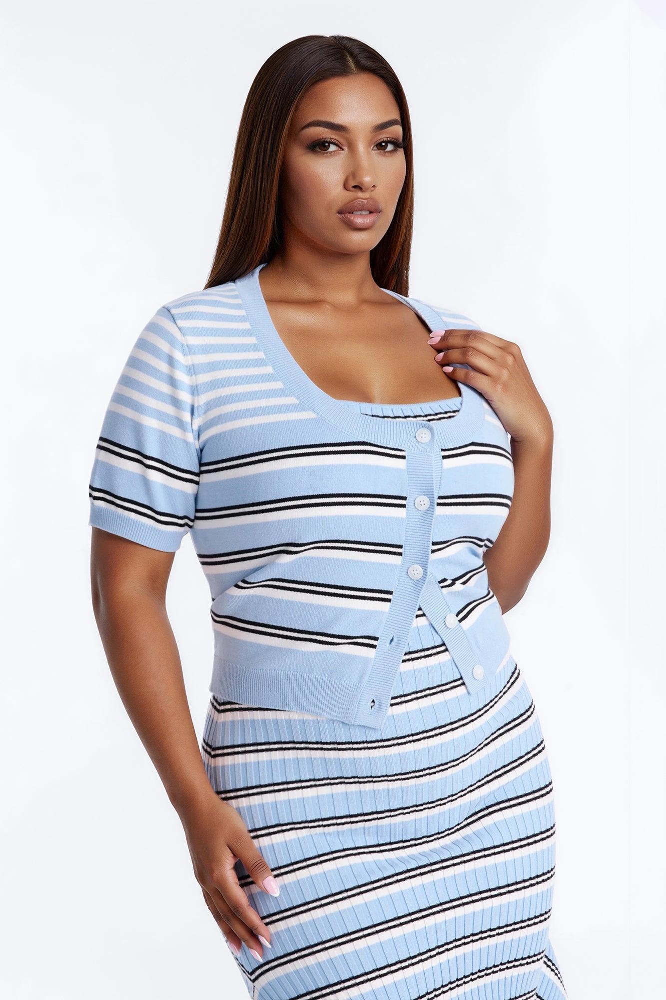 Rare Catch Ribbed Striped Midi Dress Set - Blue/combo Female Product Image