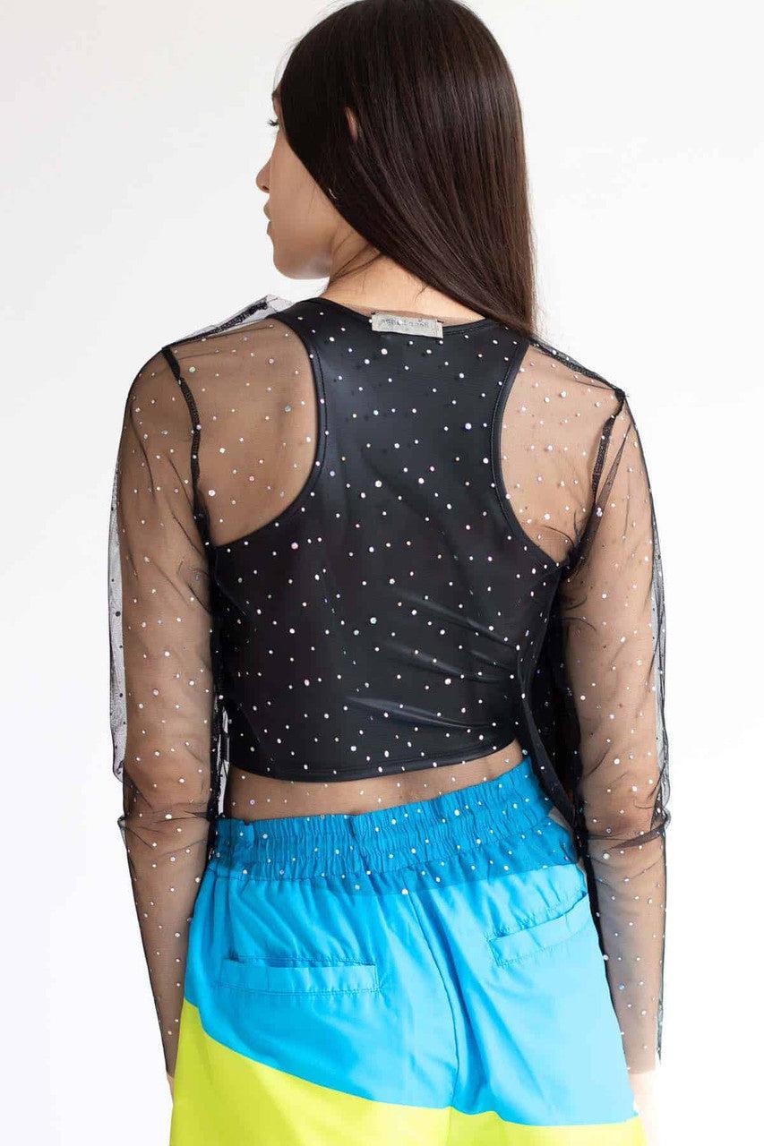 Black Holographic Dots Mesh Long Sleeve Tee Product Image