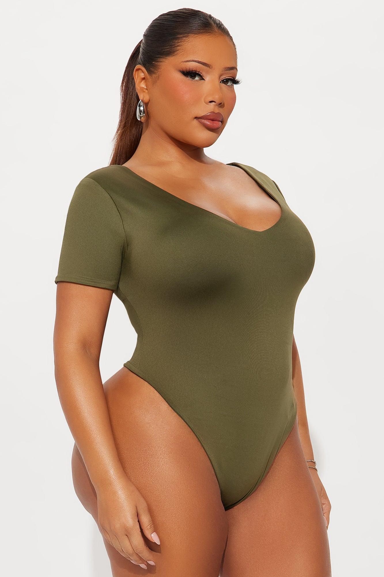 Contour Double Lined Short Sleeve High Cut Bodysuit - Military Green Female Product Image