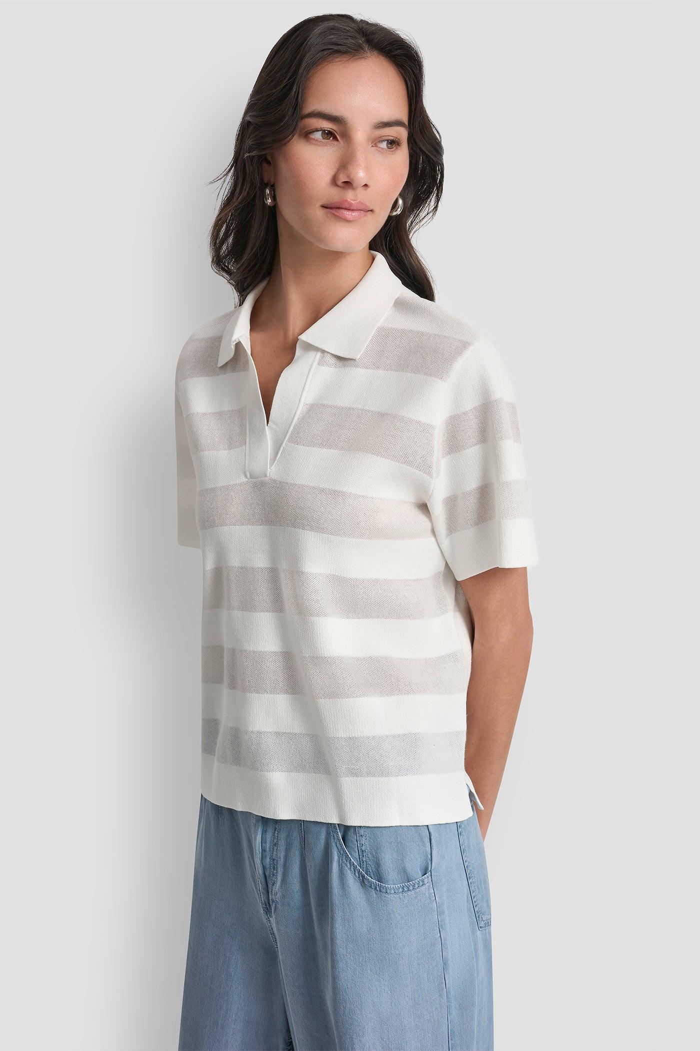 SHEER STRIPED POLO SWEATER Product Image